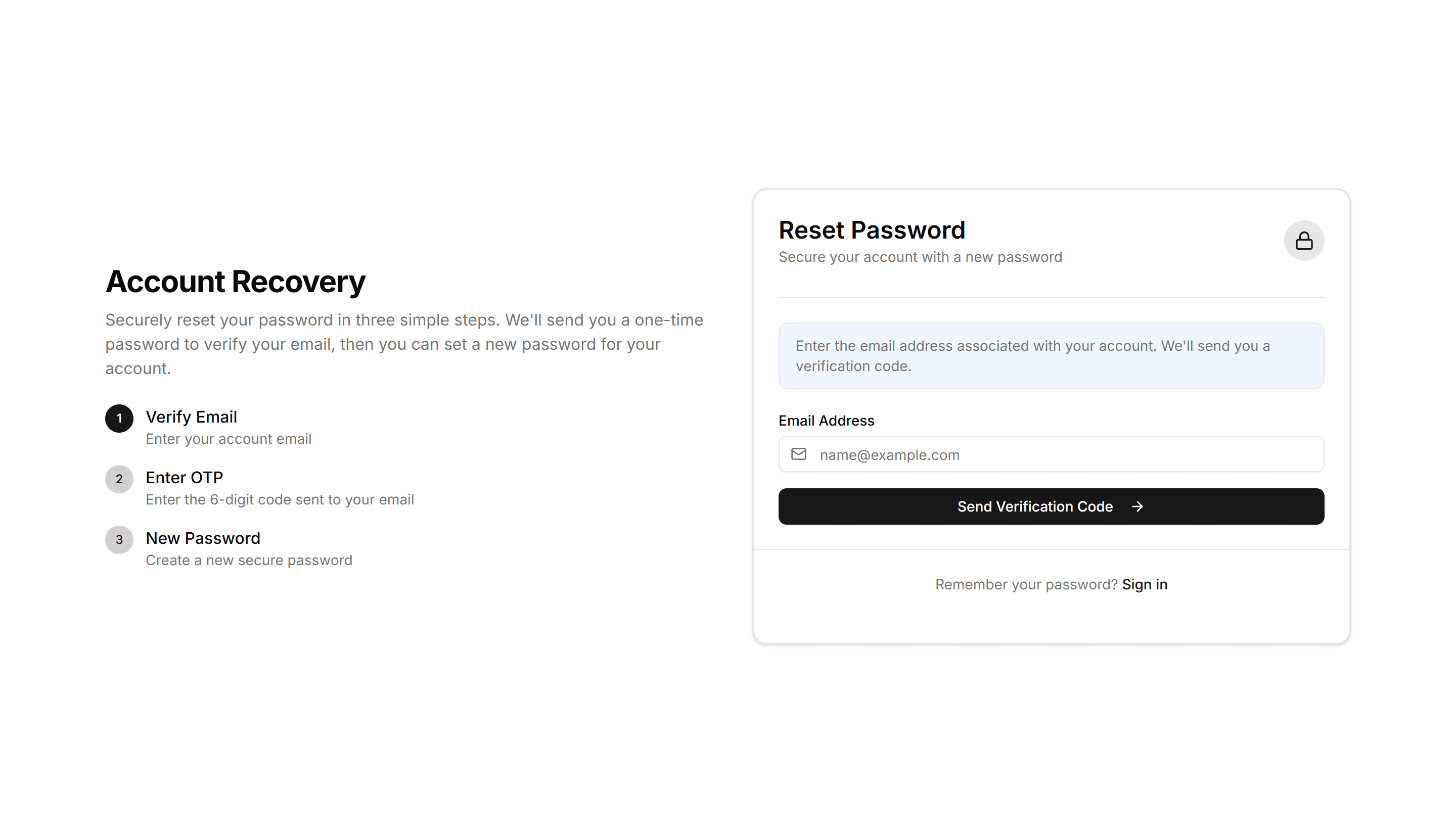 Application Reset Password: Email OTP Reset