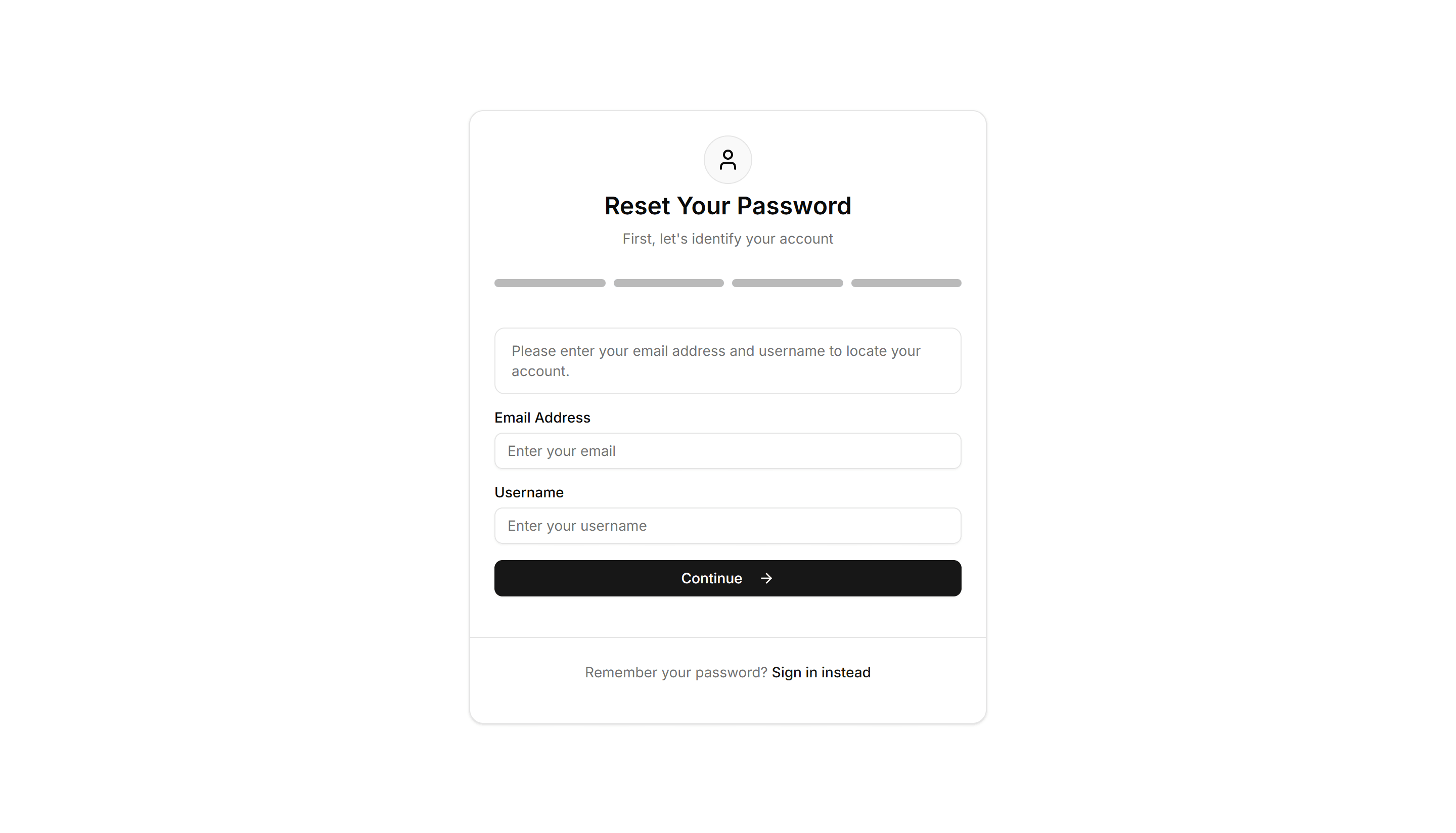 Application Reset Password: Security Question Reset