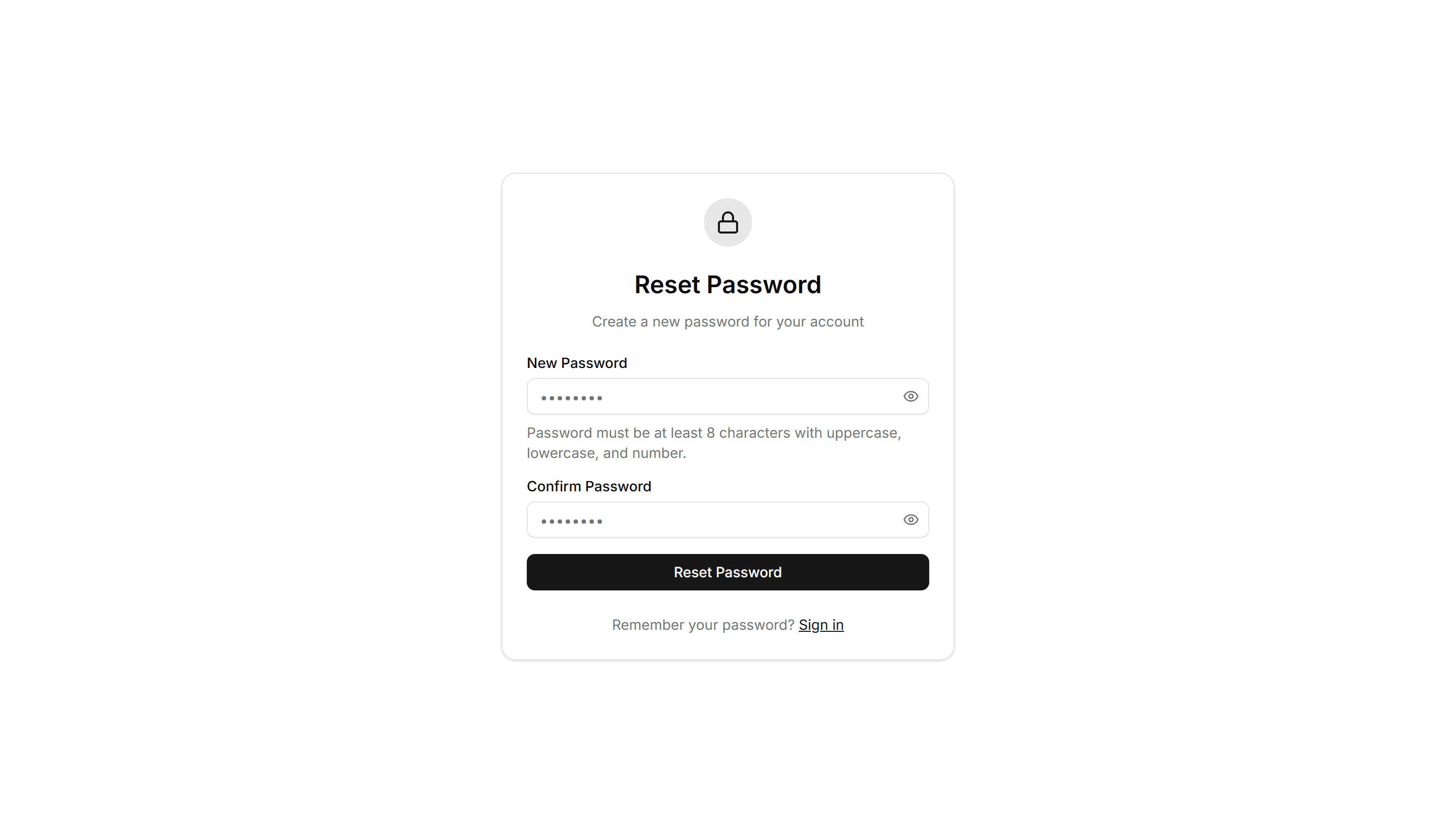 Application Reset Password: Simple Reset