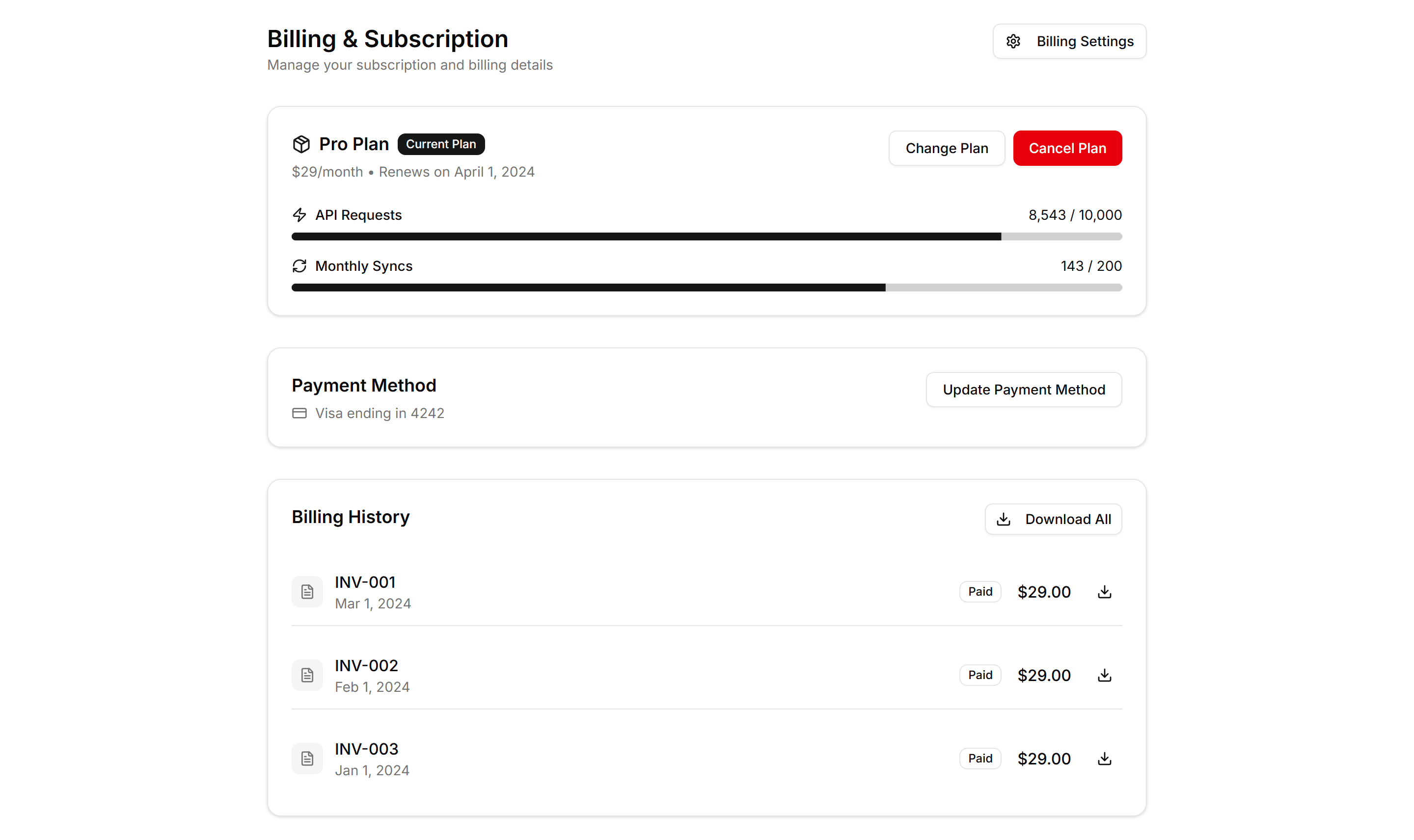 Application User Profile: Billing