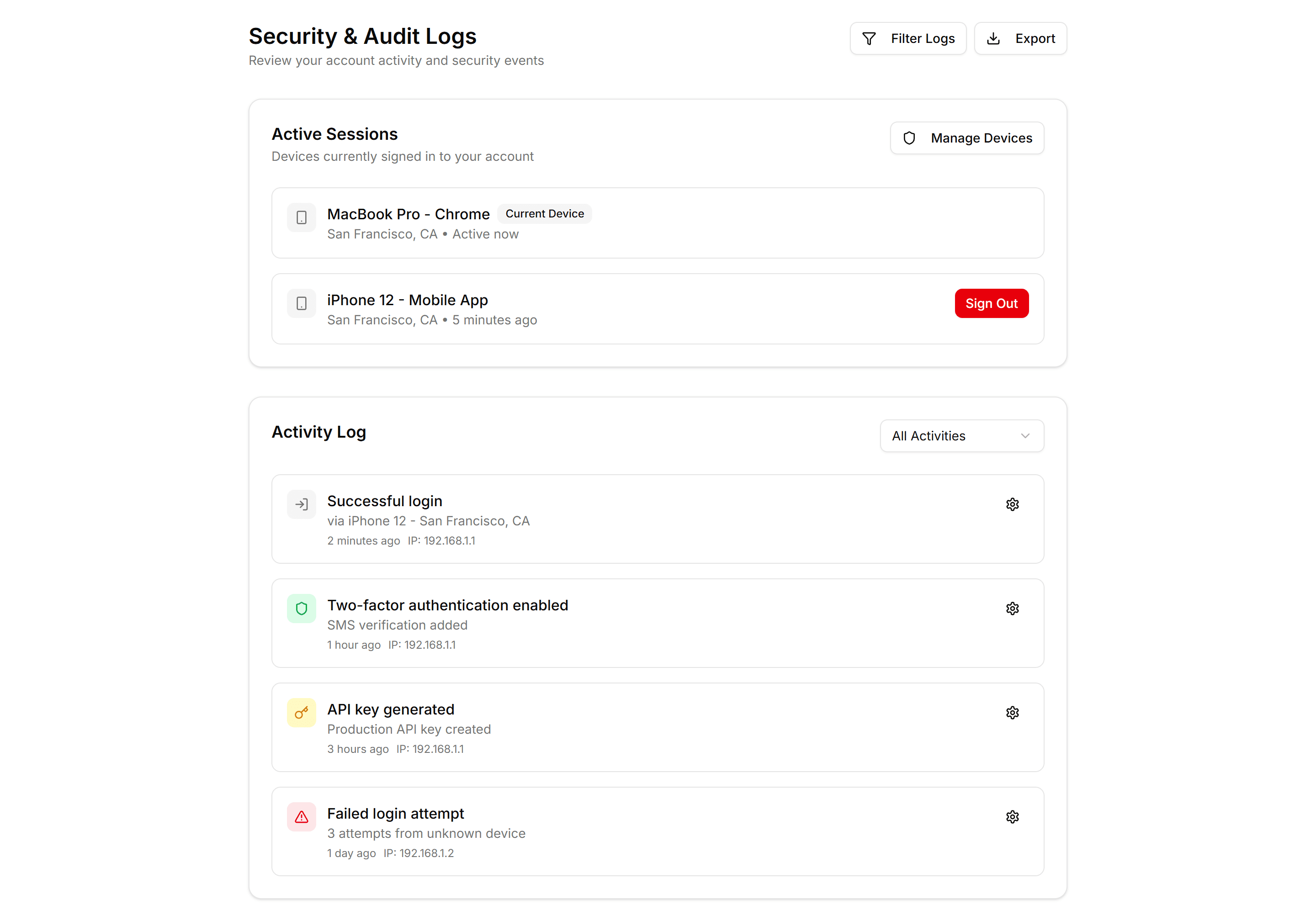 Application User Profile: Security Logs