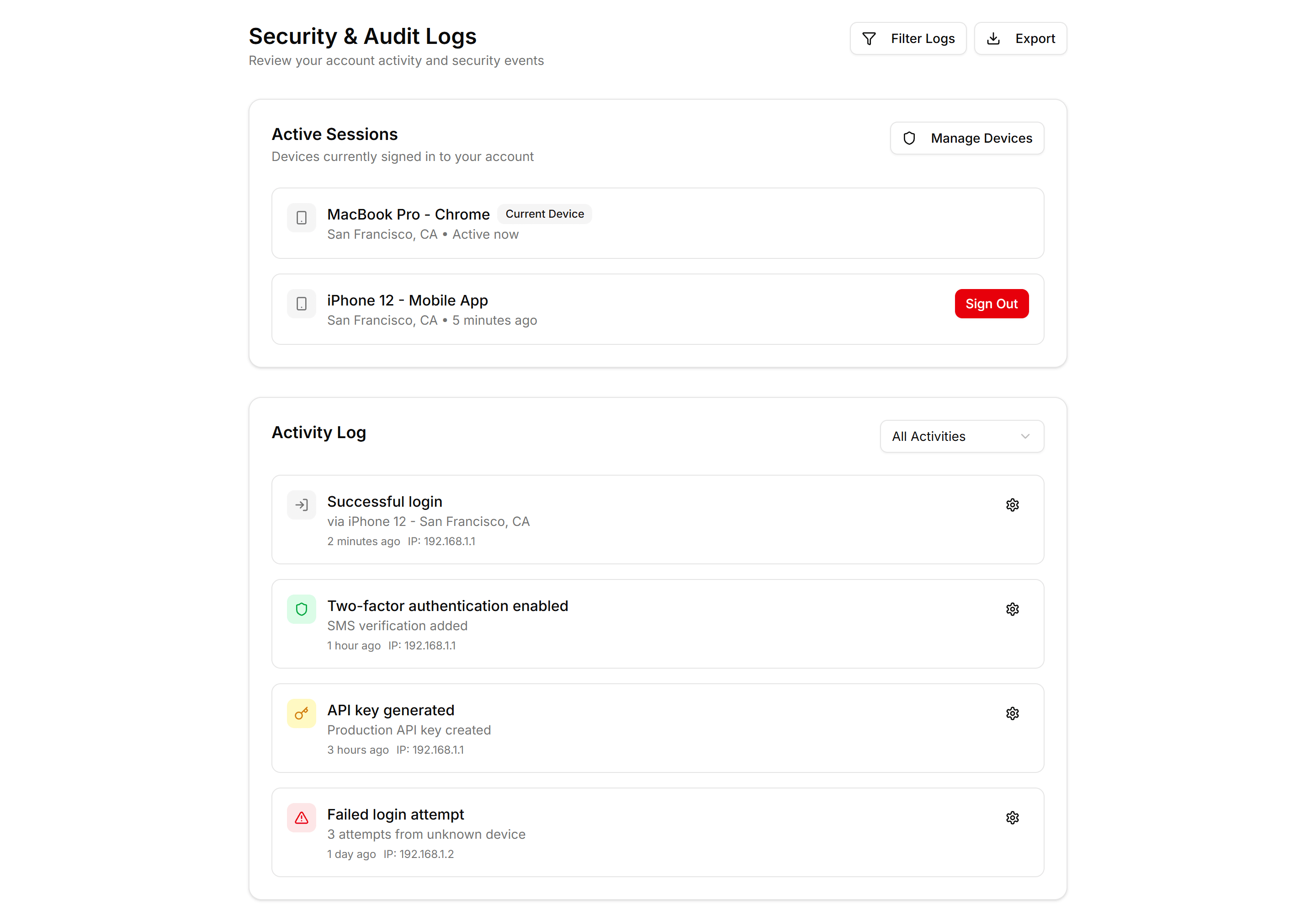 Application User Profile: Security Logs