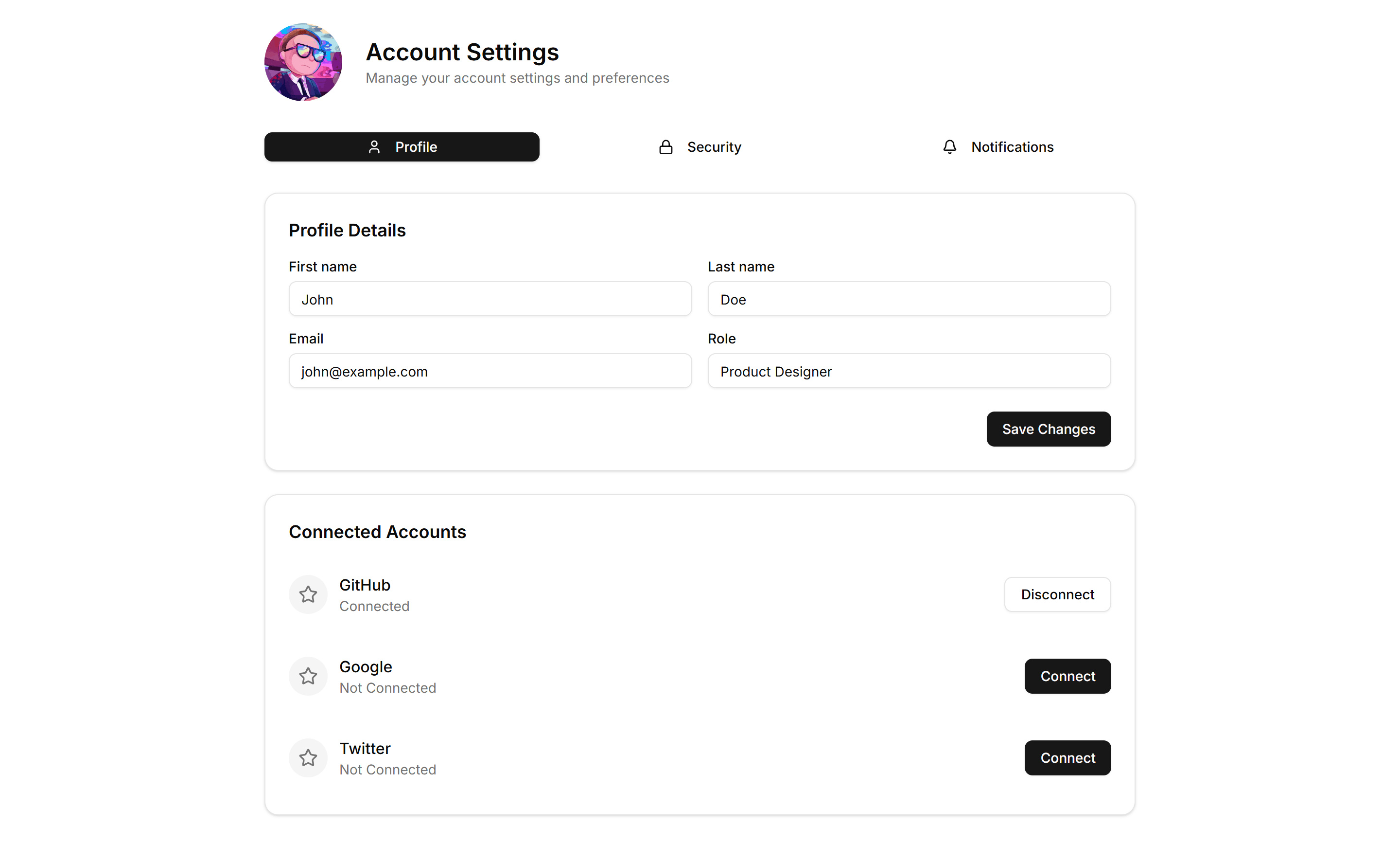 Application User Profile: Tabbed