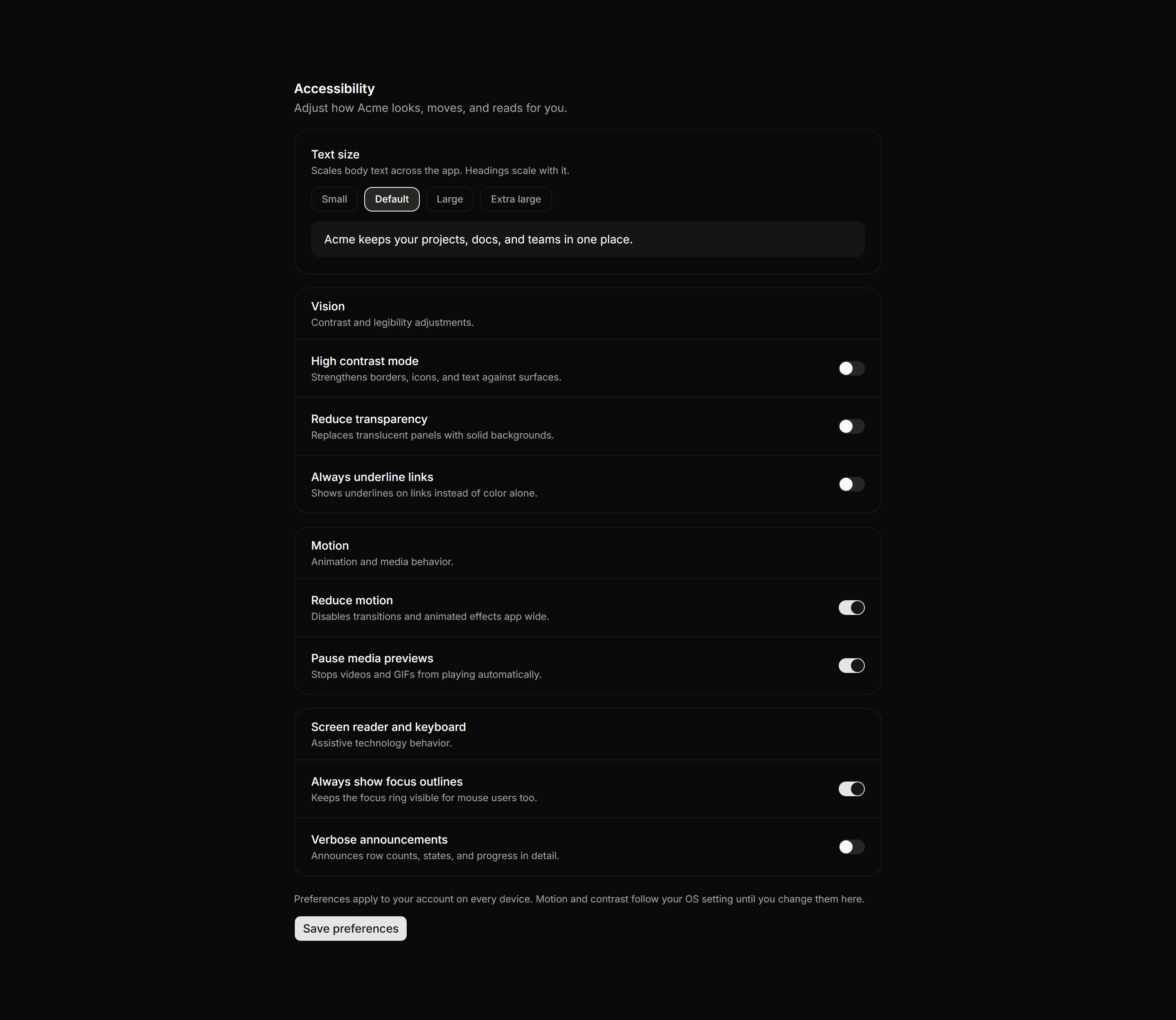 Application Accessibility: A11y Preferences Panel