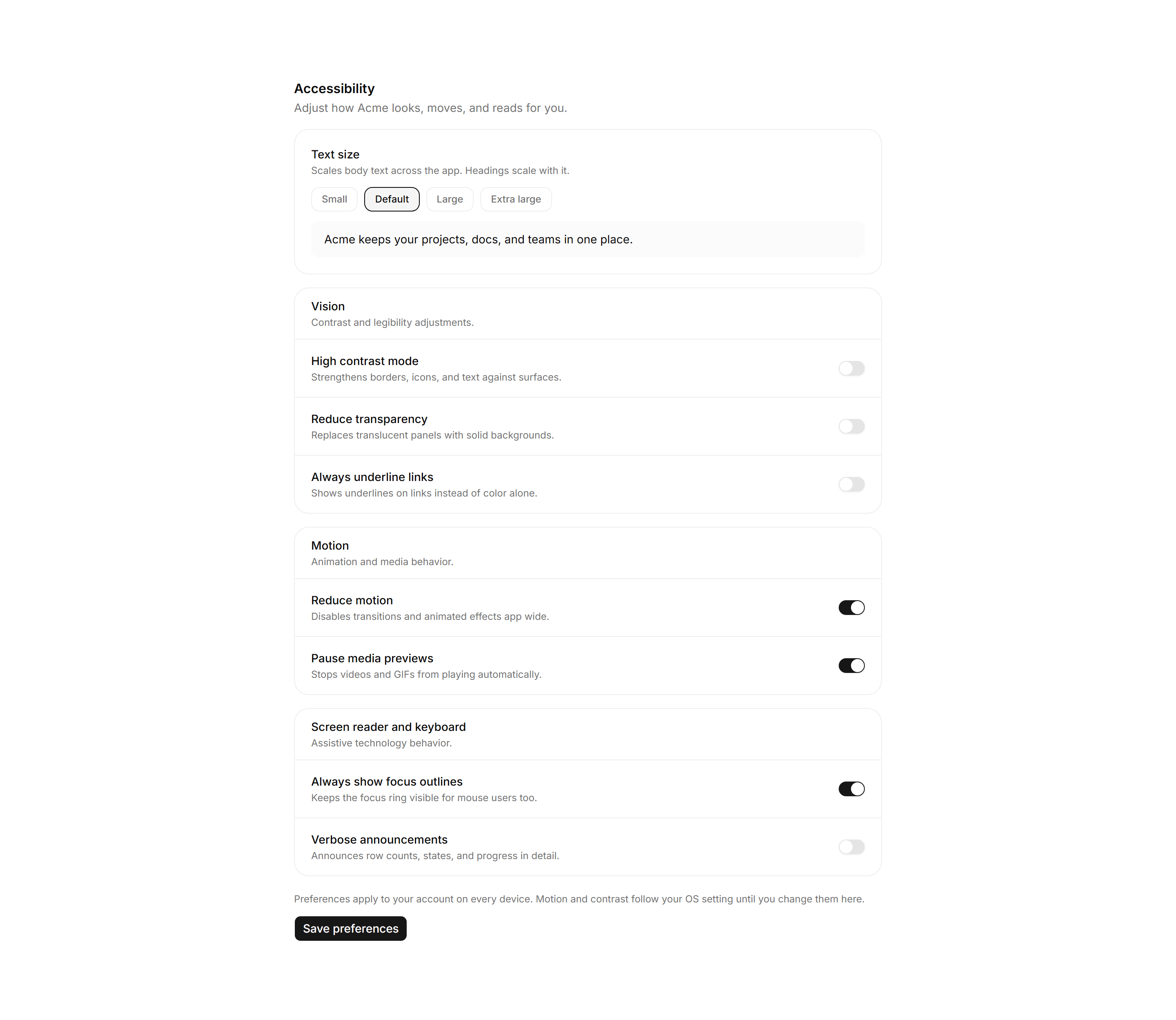 Application Accessibility: A11y Preferences Panel