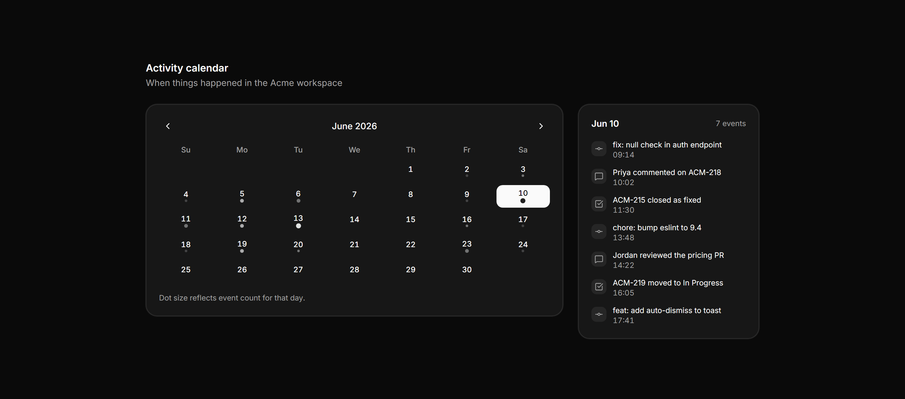 Application Activity: Activity Calendar