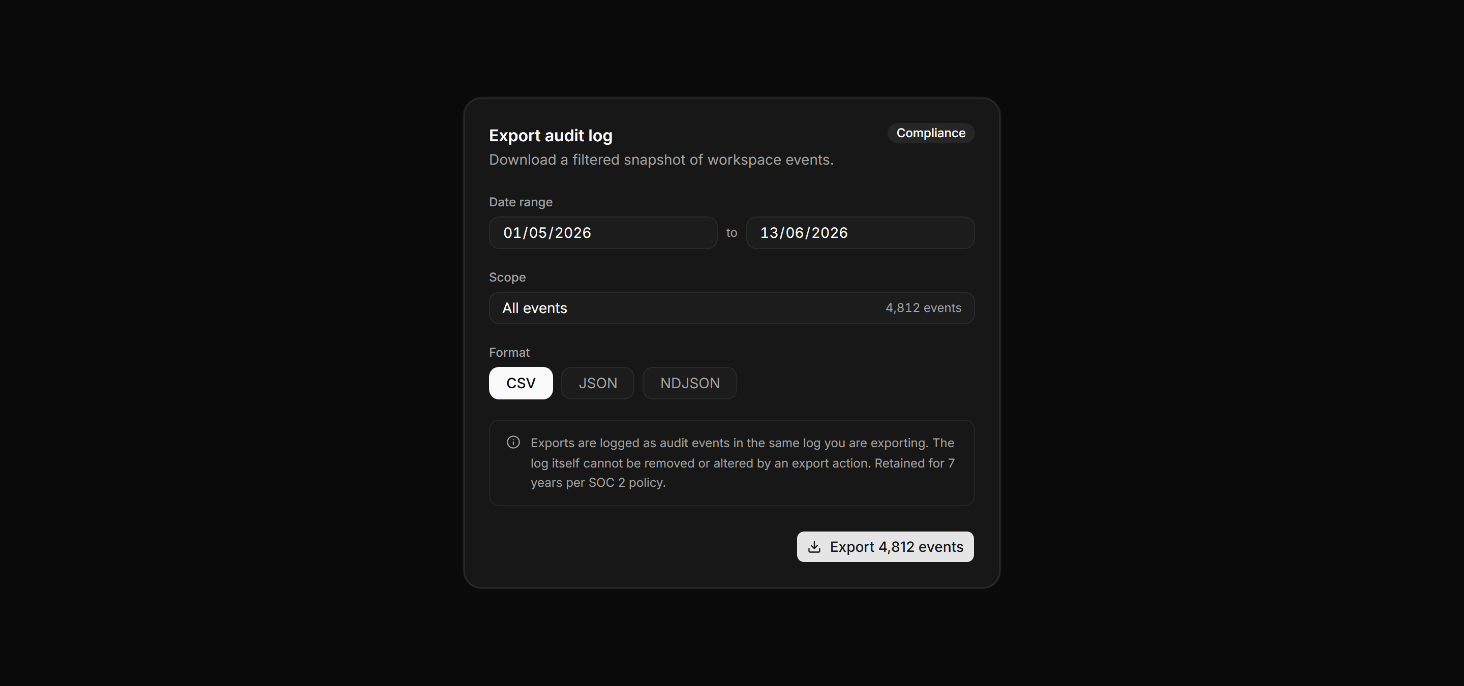 Application Activity: Audit Export Card