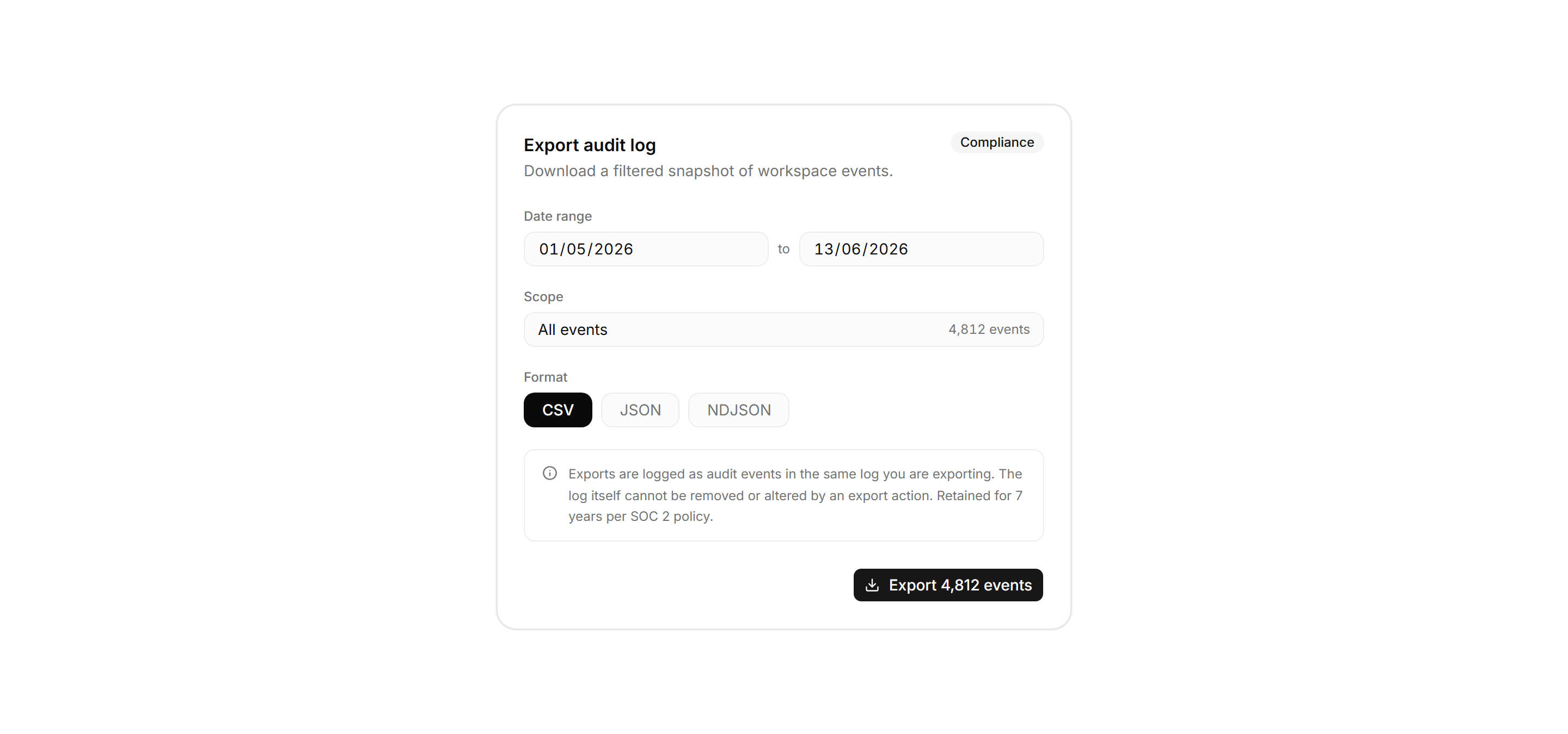 Application Activity: Audit Export Card