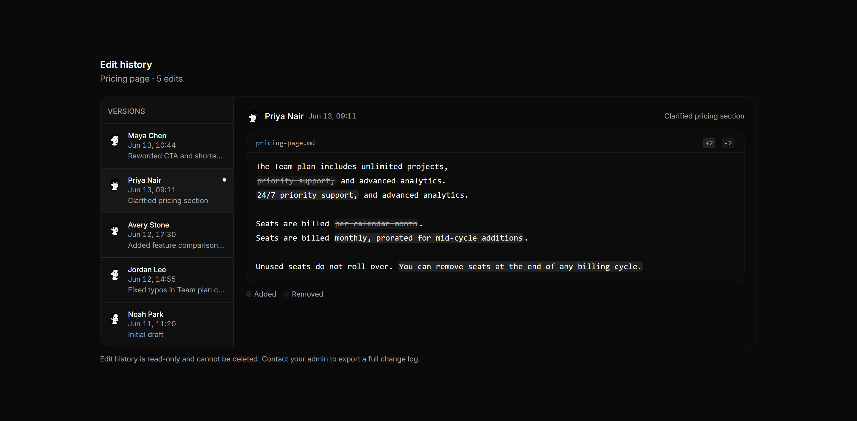 Application Activity: Edit History Diff