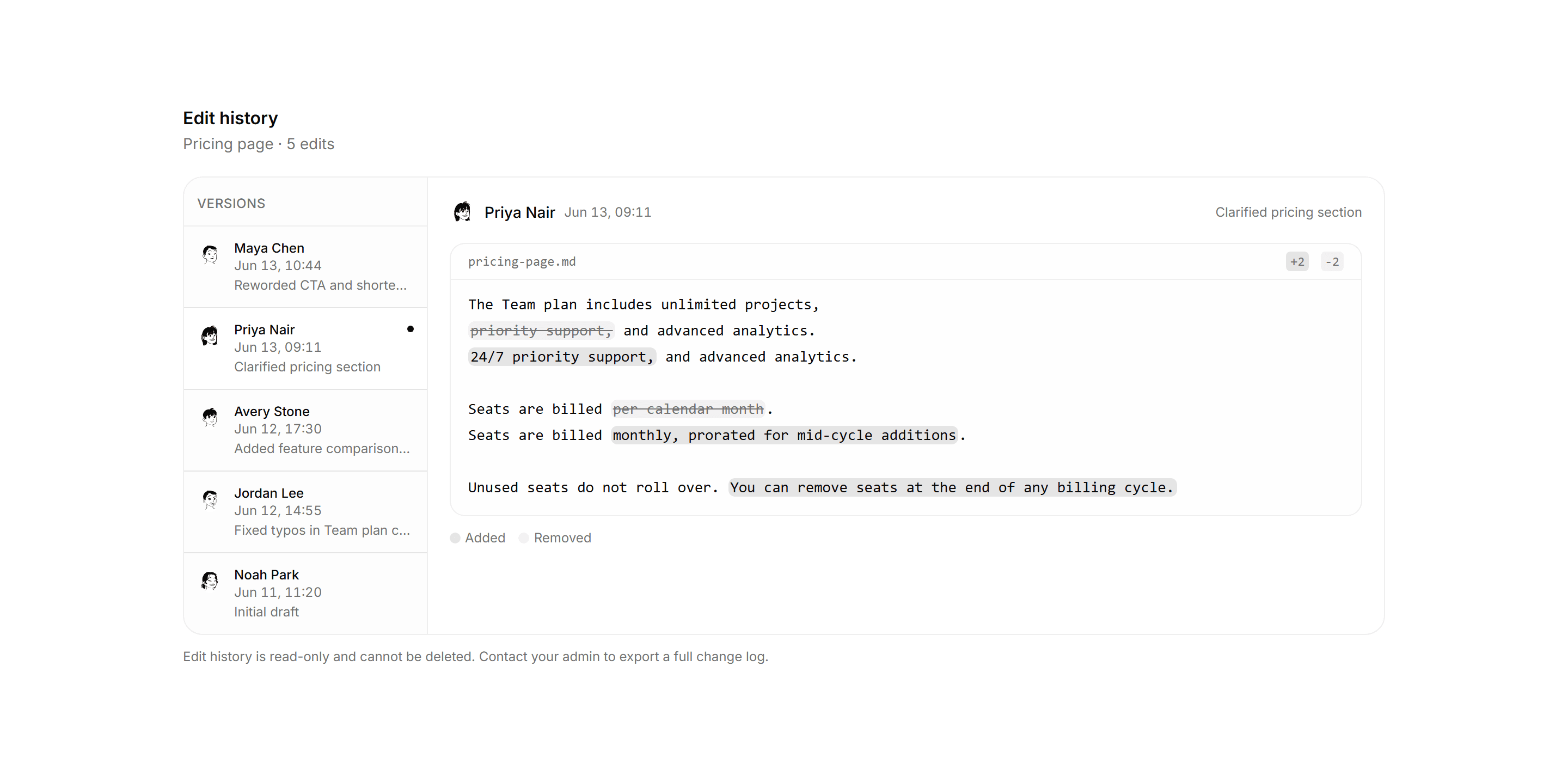 Application Activity: Edit History Diff