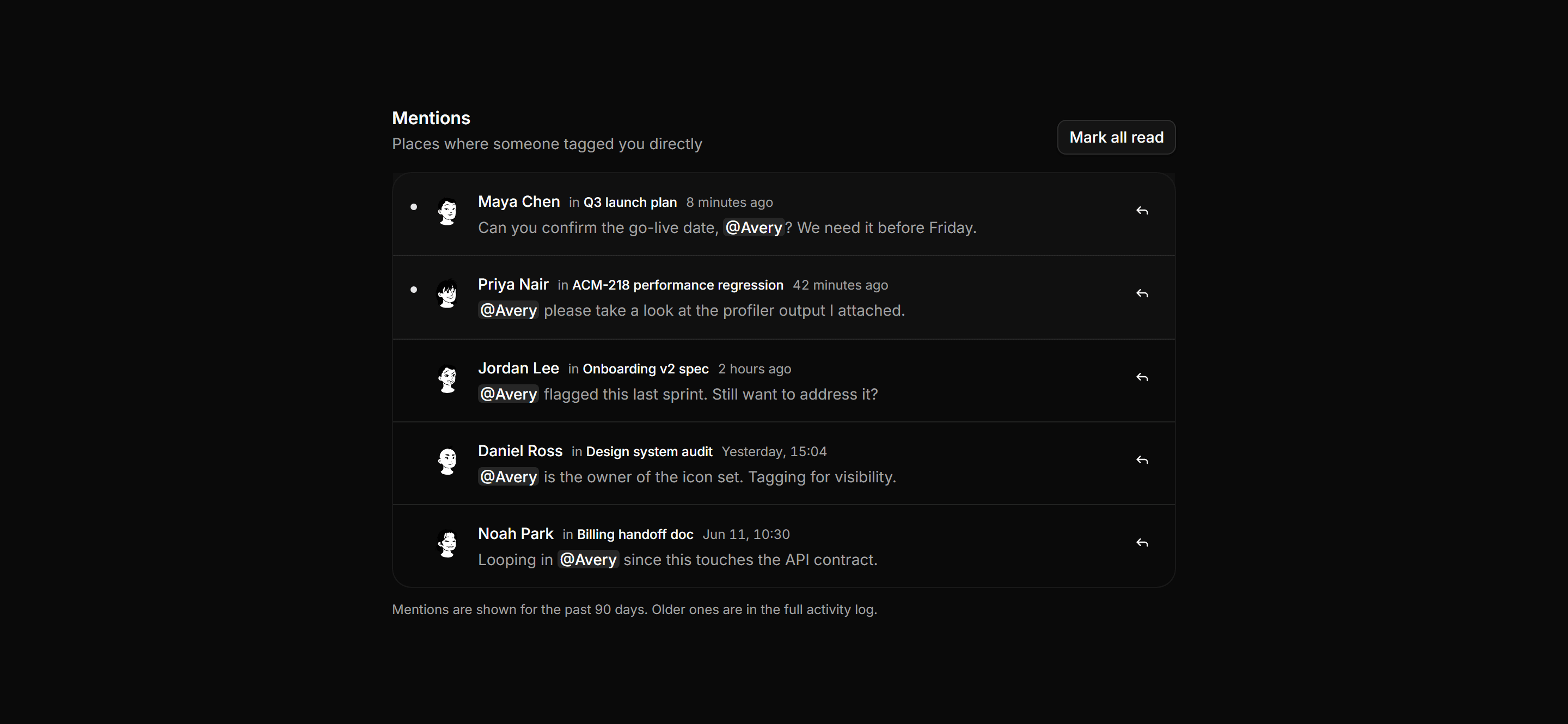 Application Activity: Mention Feed