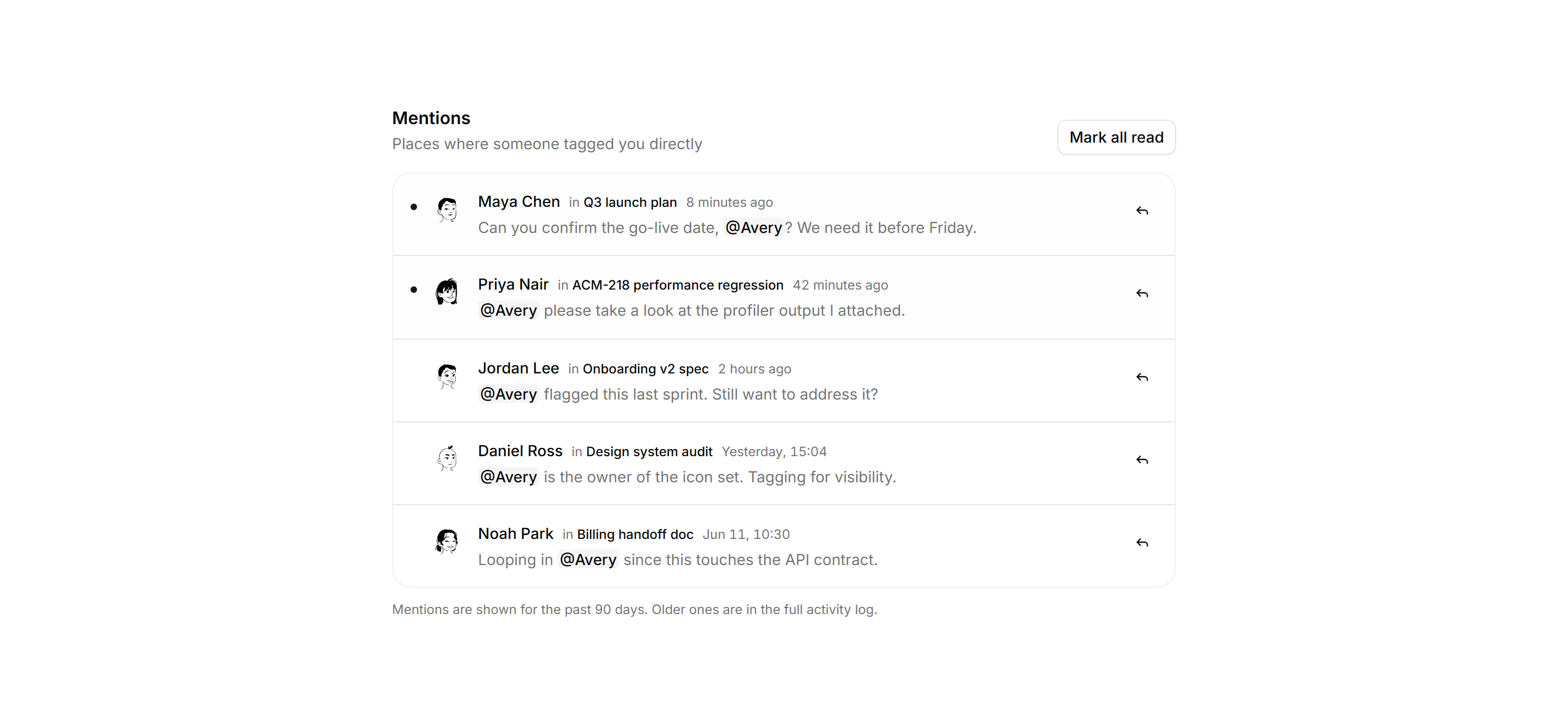 Application Activity: Mention Feed