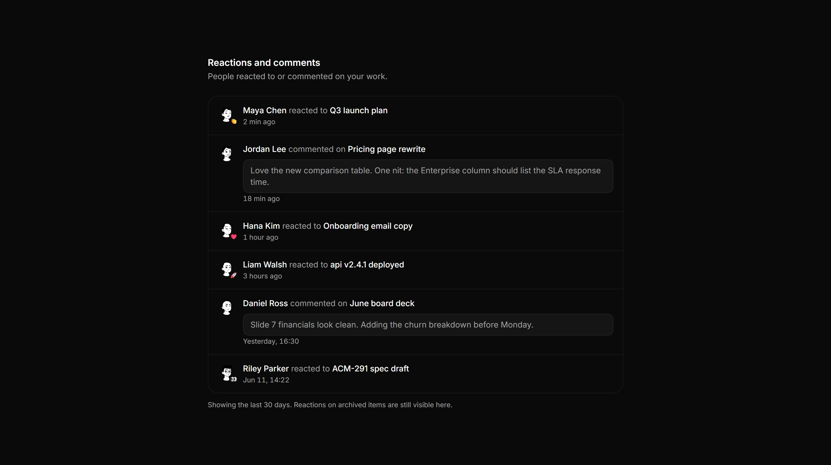 Application Activity: Reaction Activity Feed