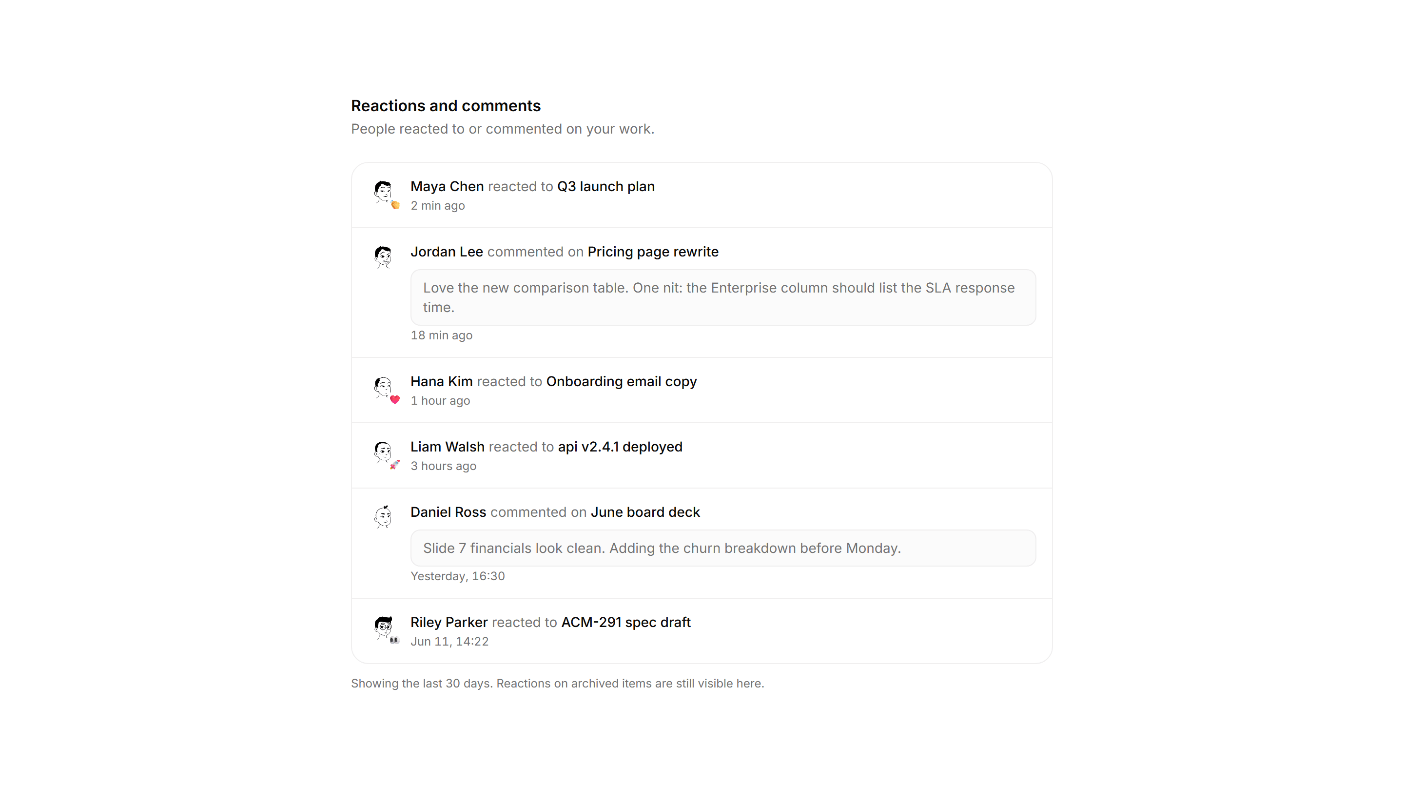 Application Activity: Reaction Activity Feed