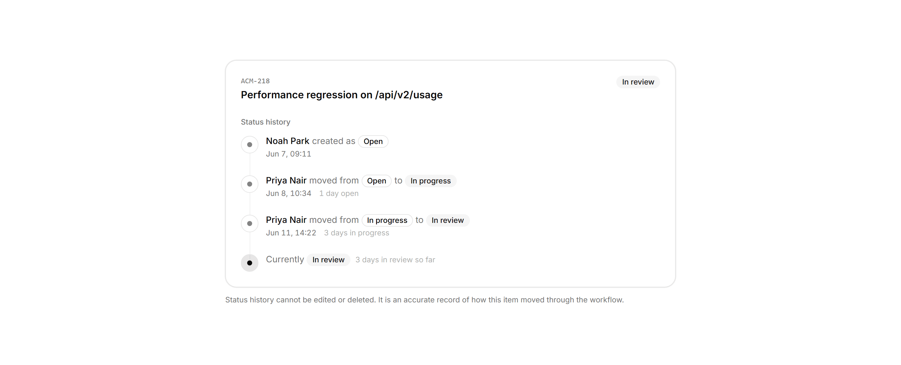Application Activity: Status Change Log