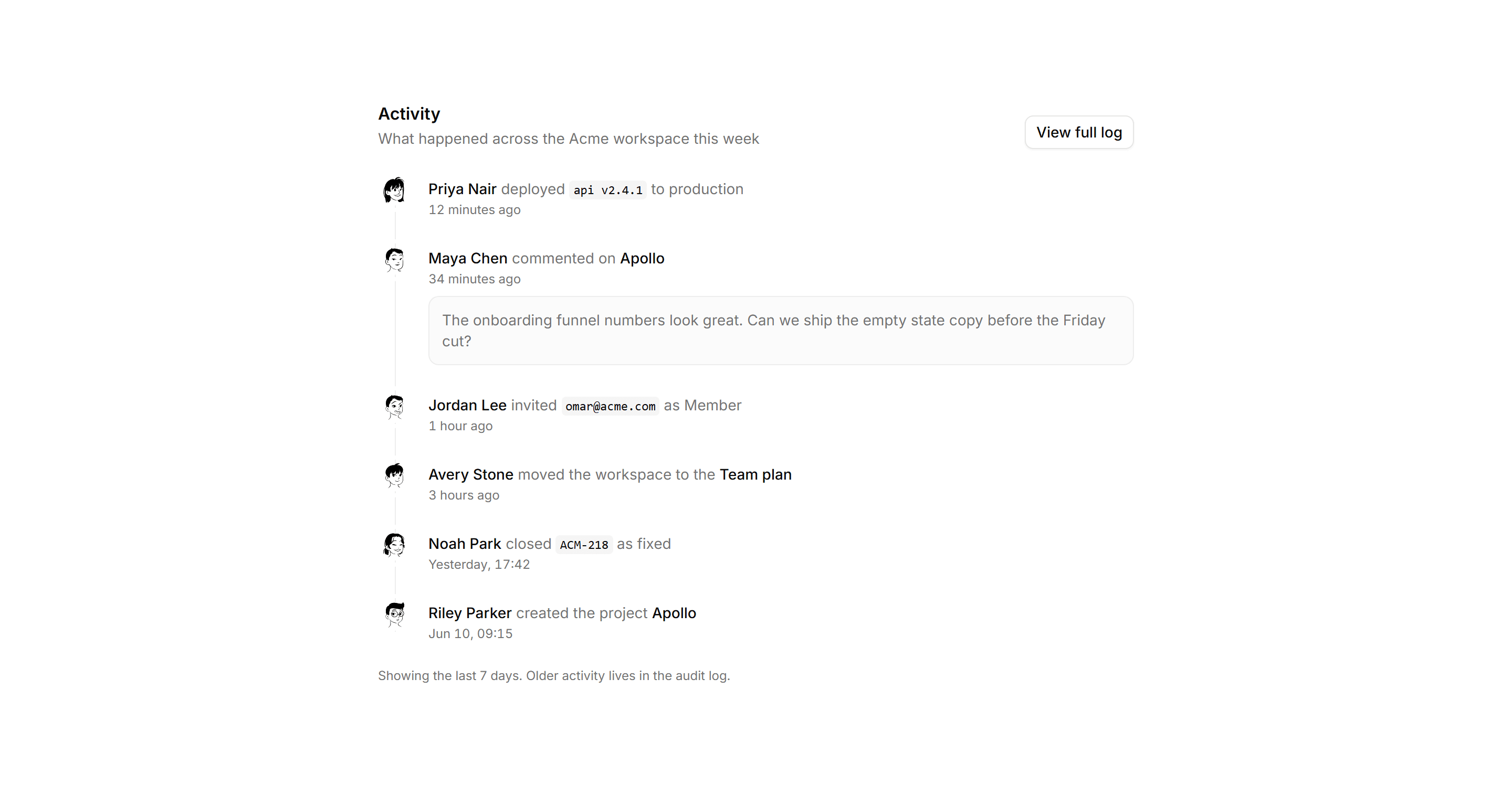 Application Activity: Team Activity Feed