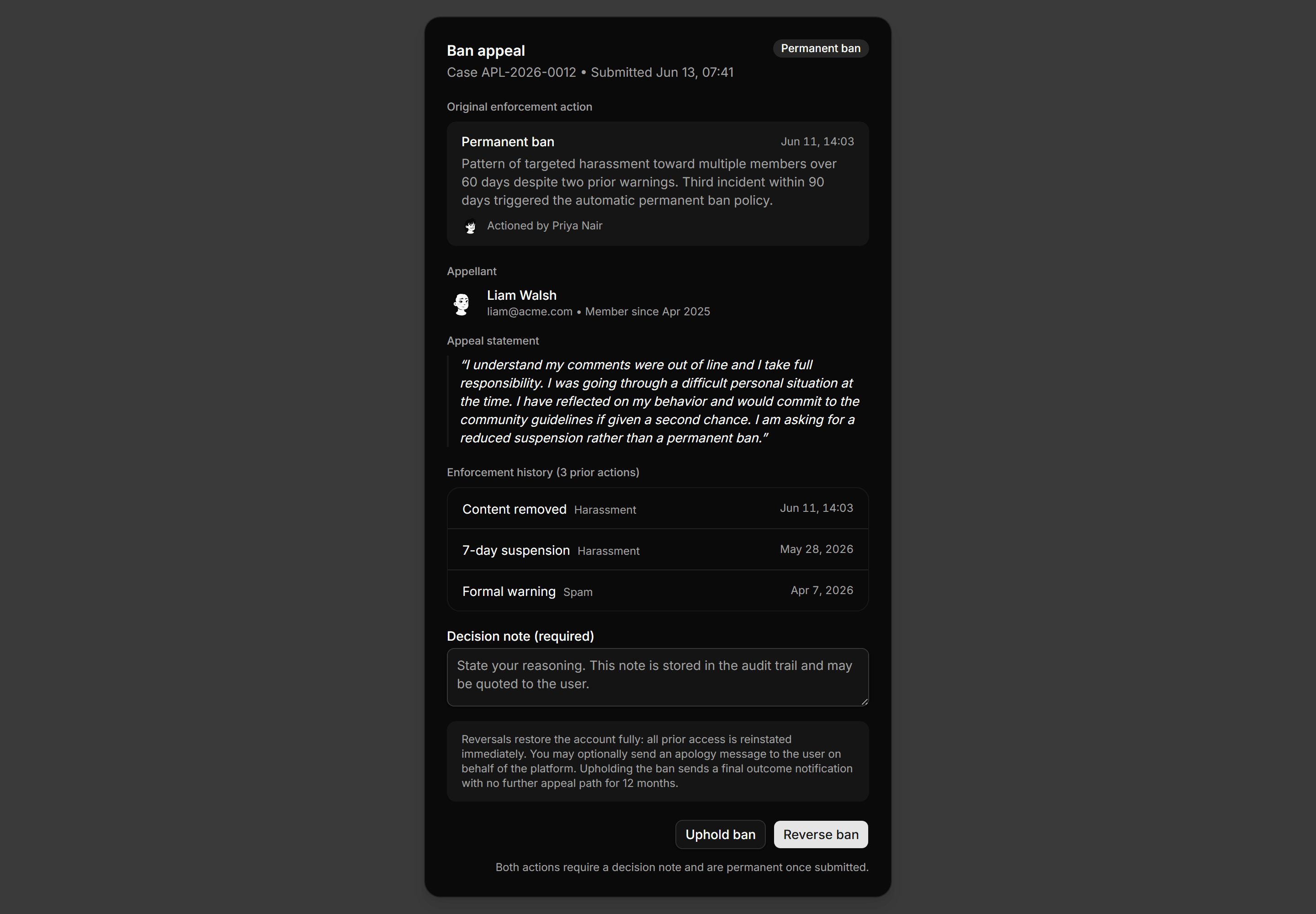 Application Admin and Moderation: Ban Appeal Panel