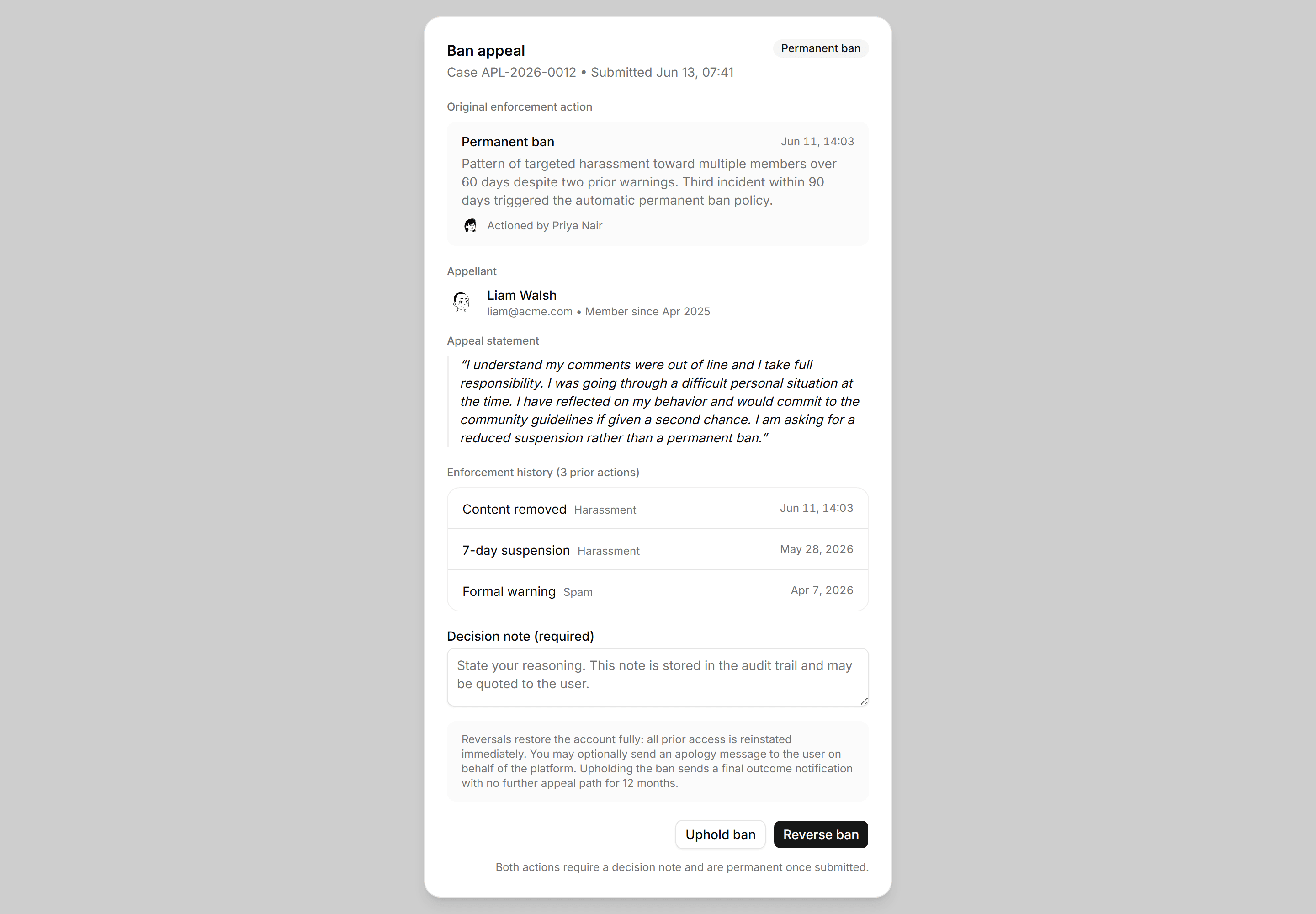 Application Admin and Moderation: Ban Appeal Panel