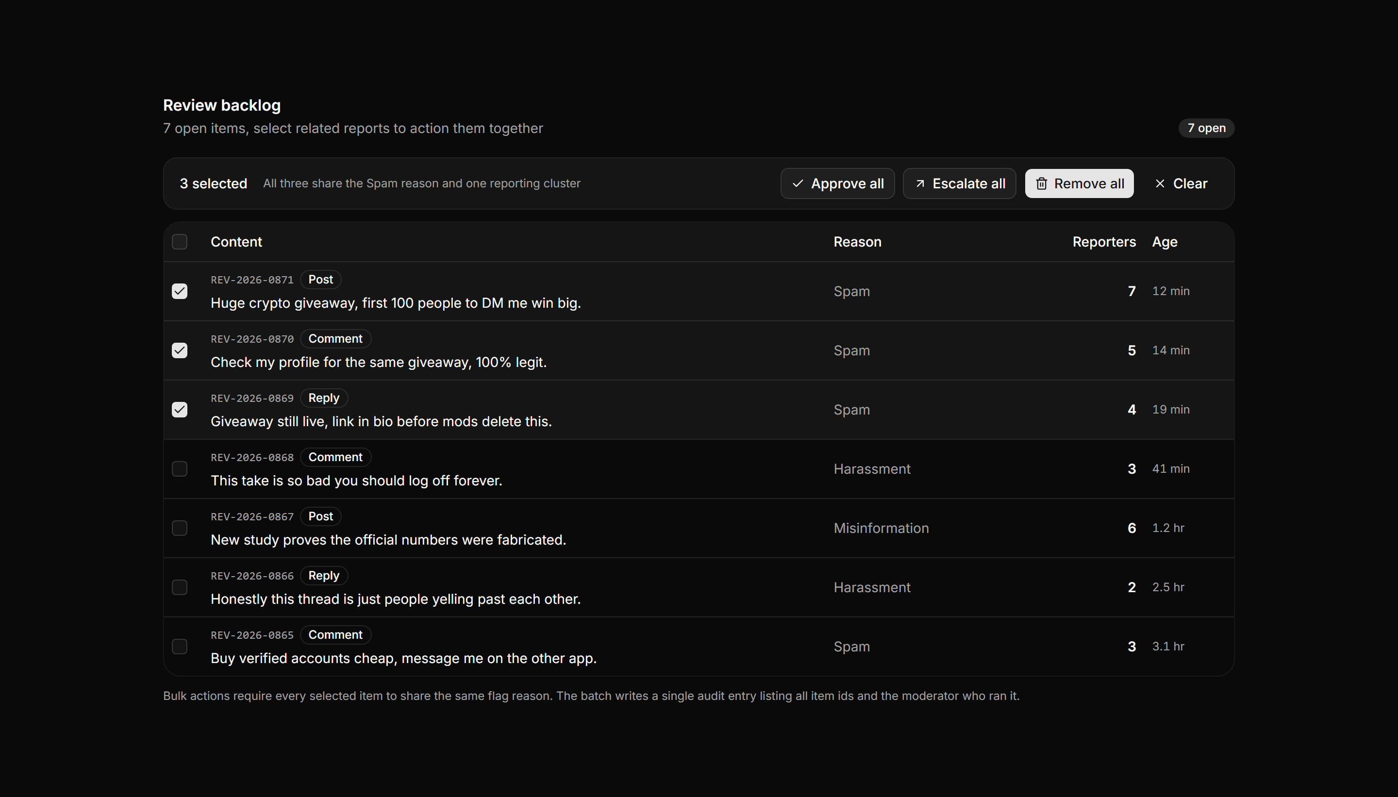 Application Admin and Moderation: Bulk Review Table