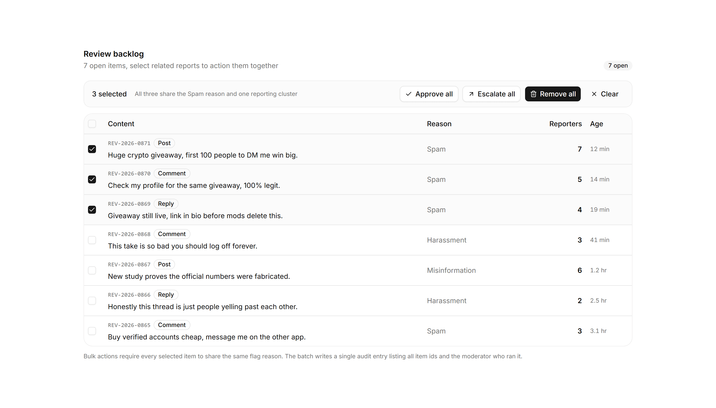 Application Admin and Moderation: Bulk Review Table