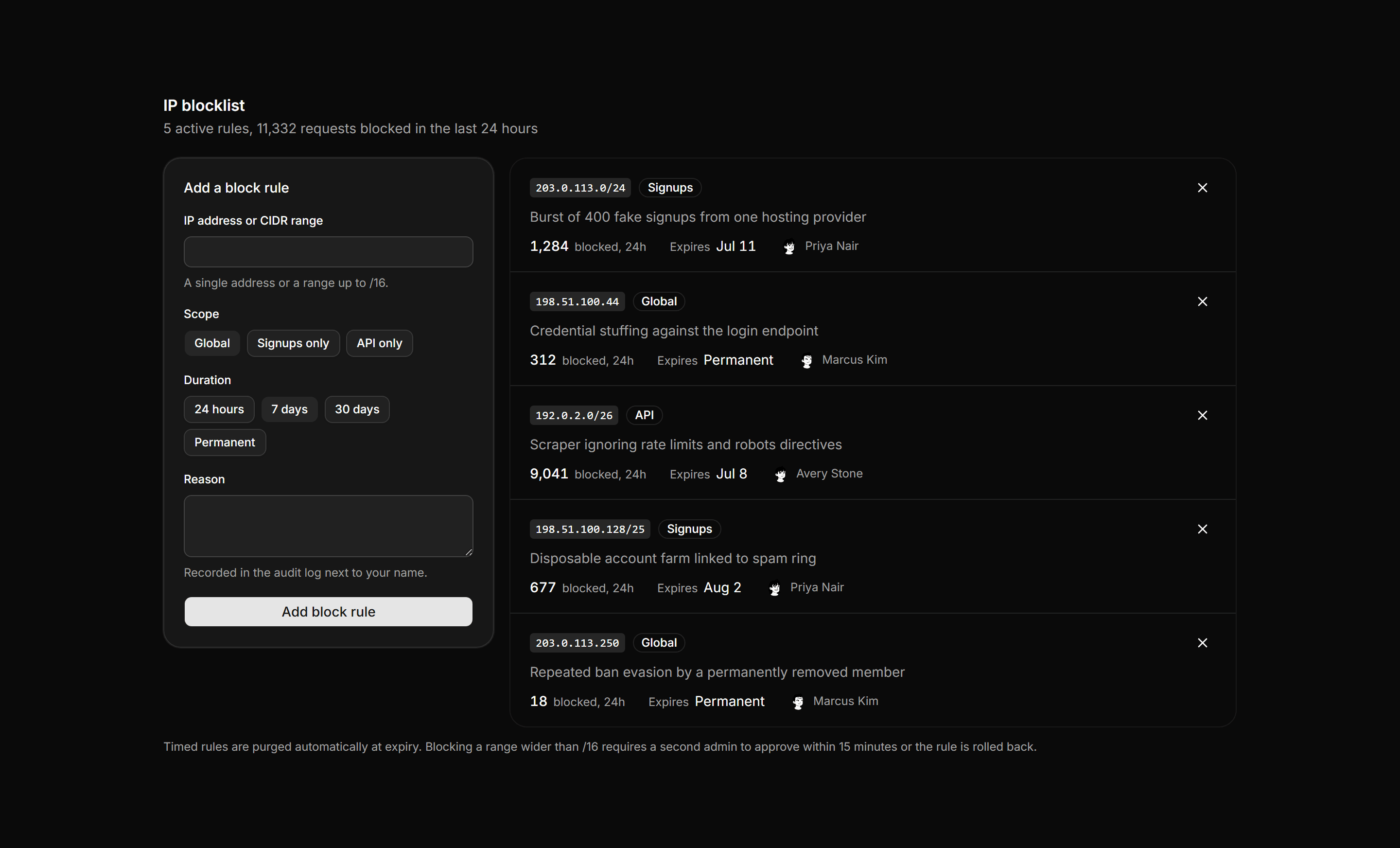 Application Admin and Moderation: IP Blocklist Manager