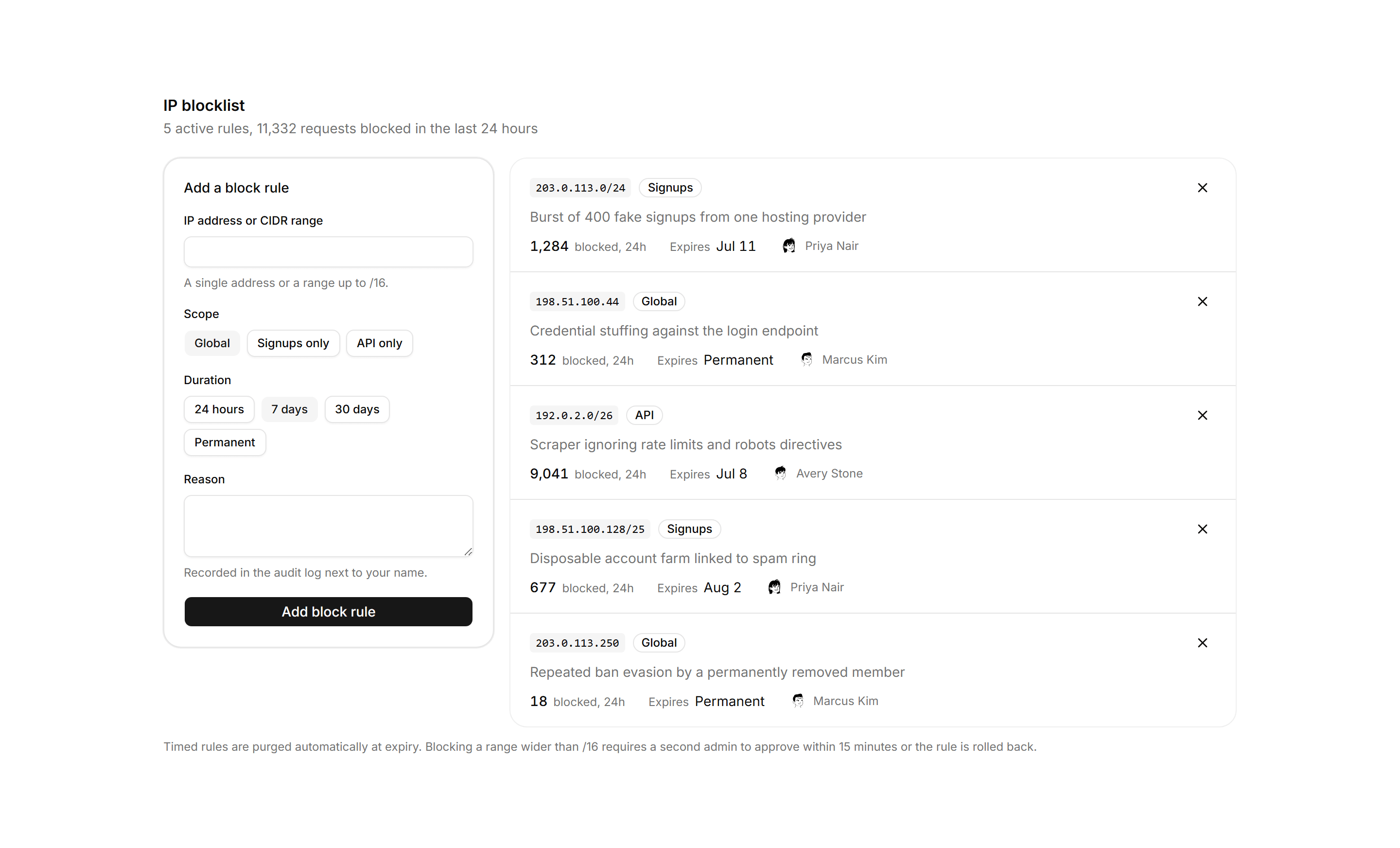 Application Admin and Moderation: IP Blocklist Manager