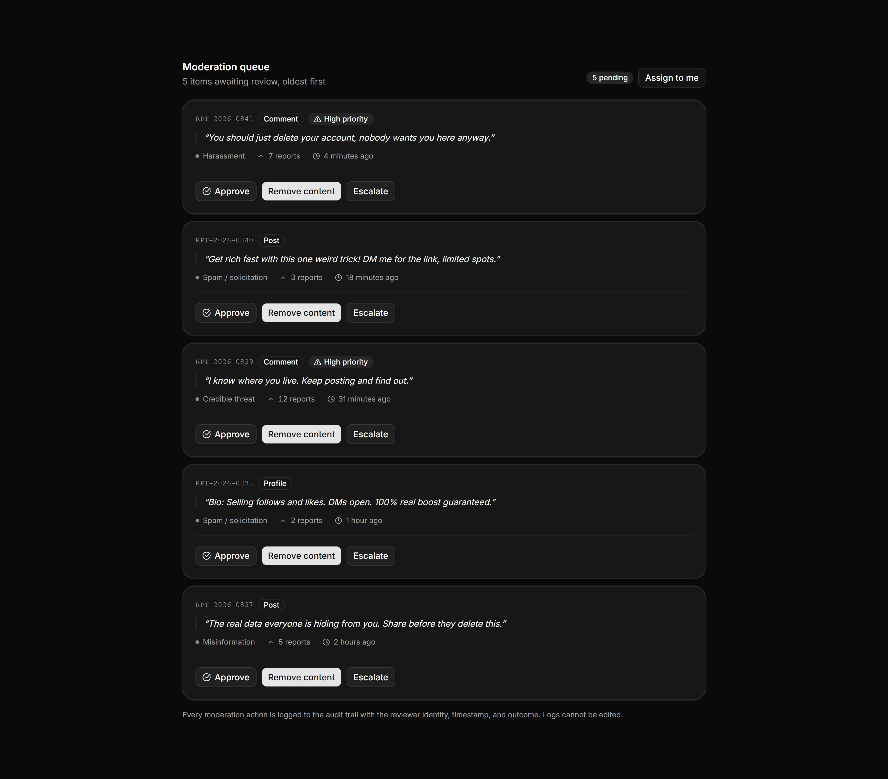 Application Admin and Moderation: Moderation Queue