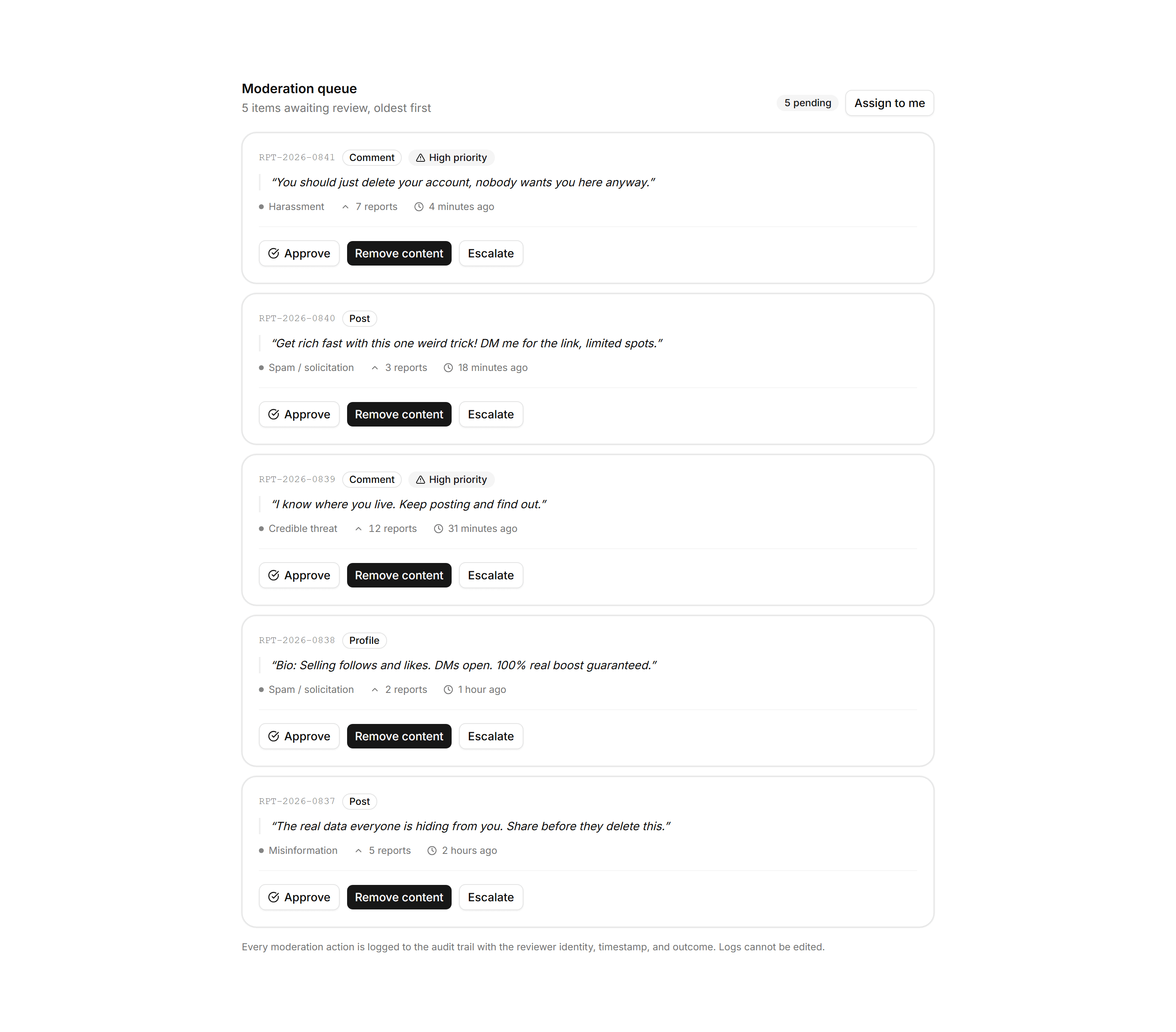 Application Admin and Moderation: Moderation Queue