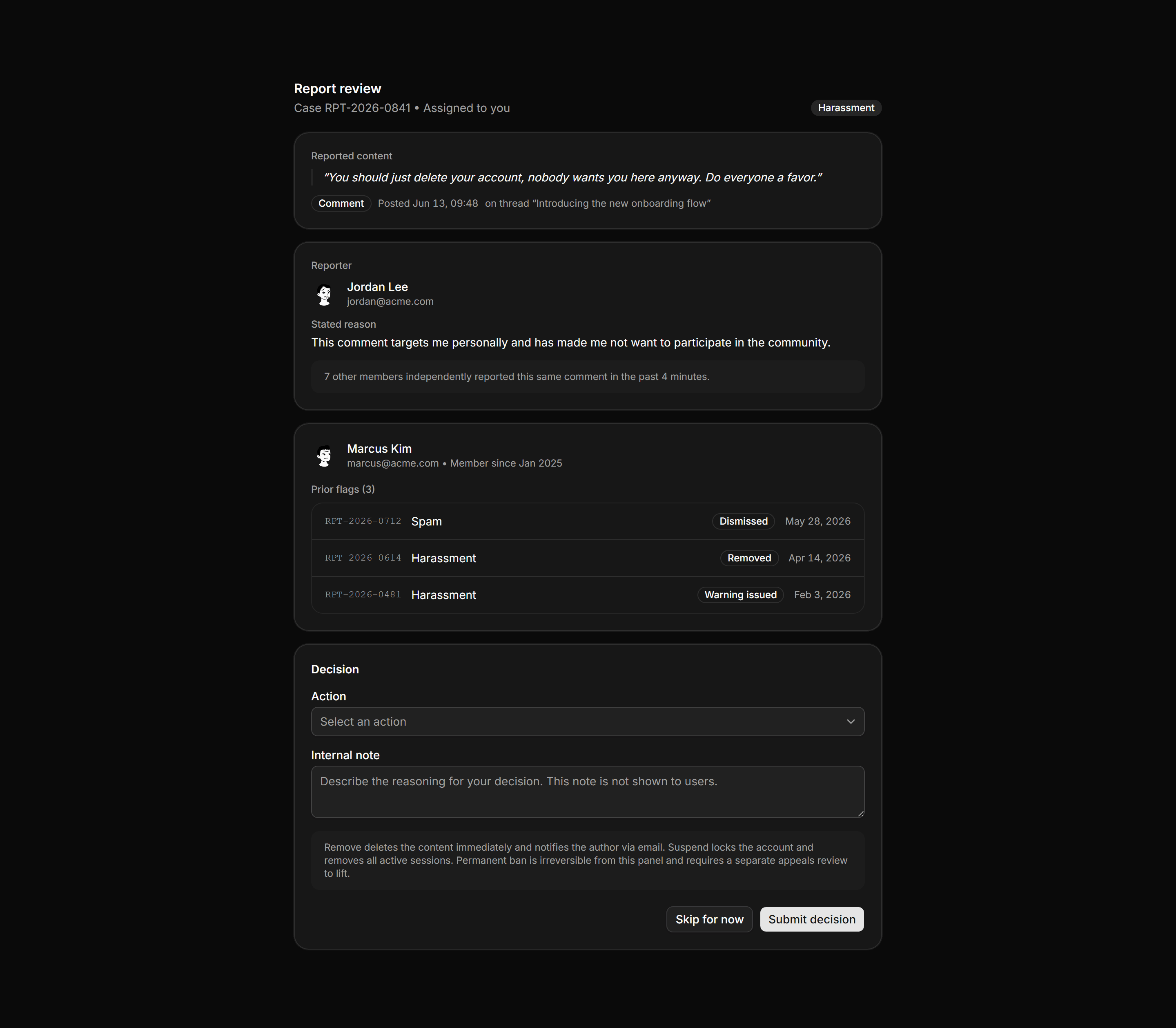 Application Admin and Moderation: Report Review Card