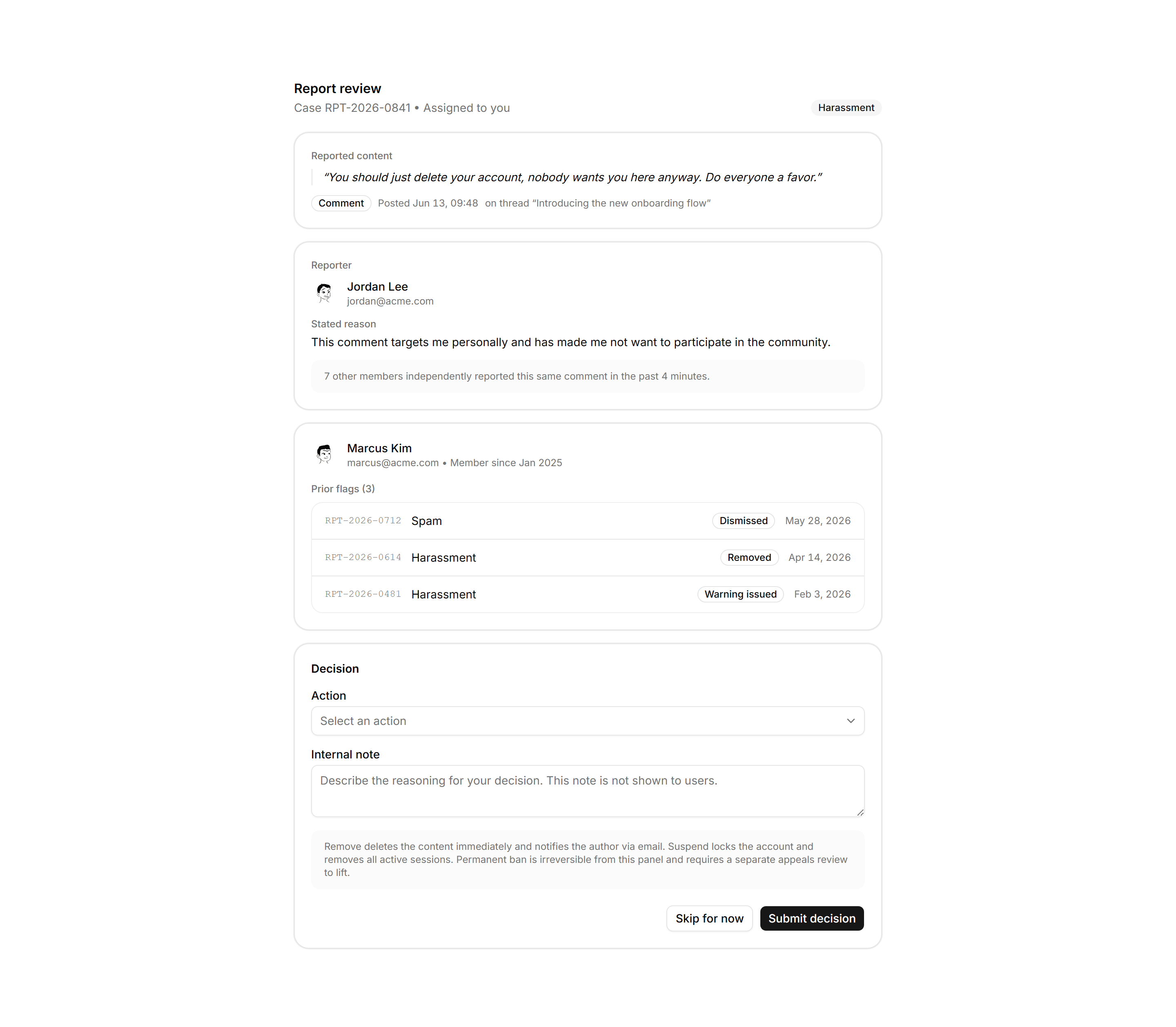Application Admin and Moderation: Report Review Card
