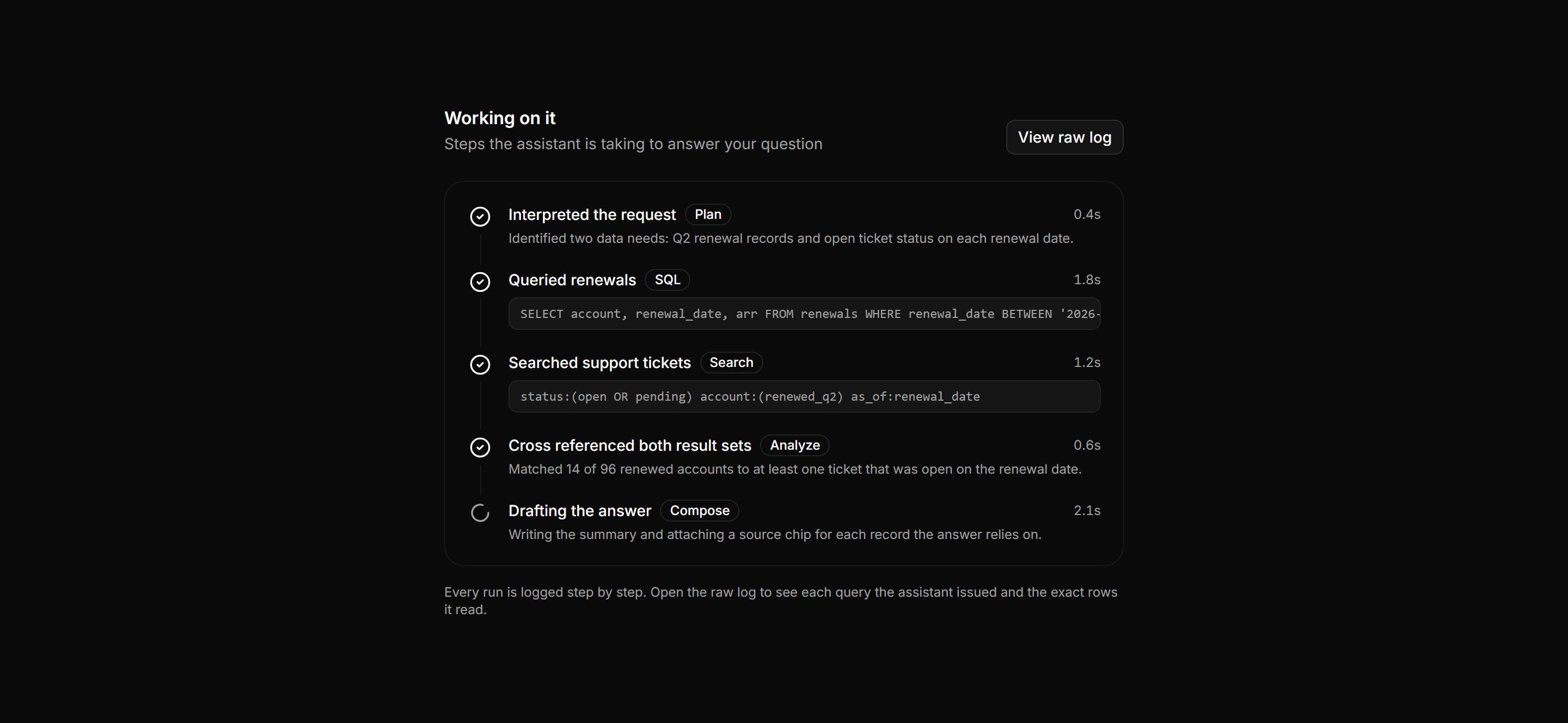 Application AI Assistant: Agent Run Trace