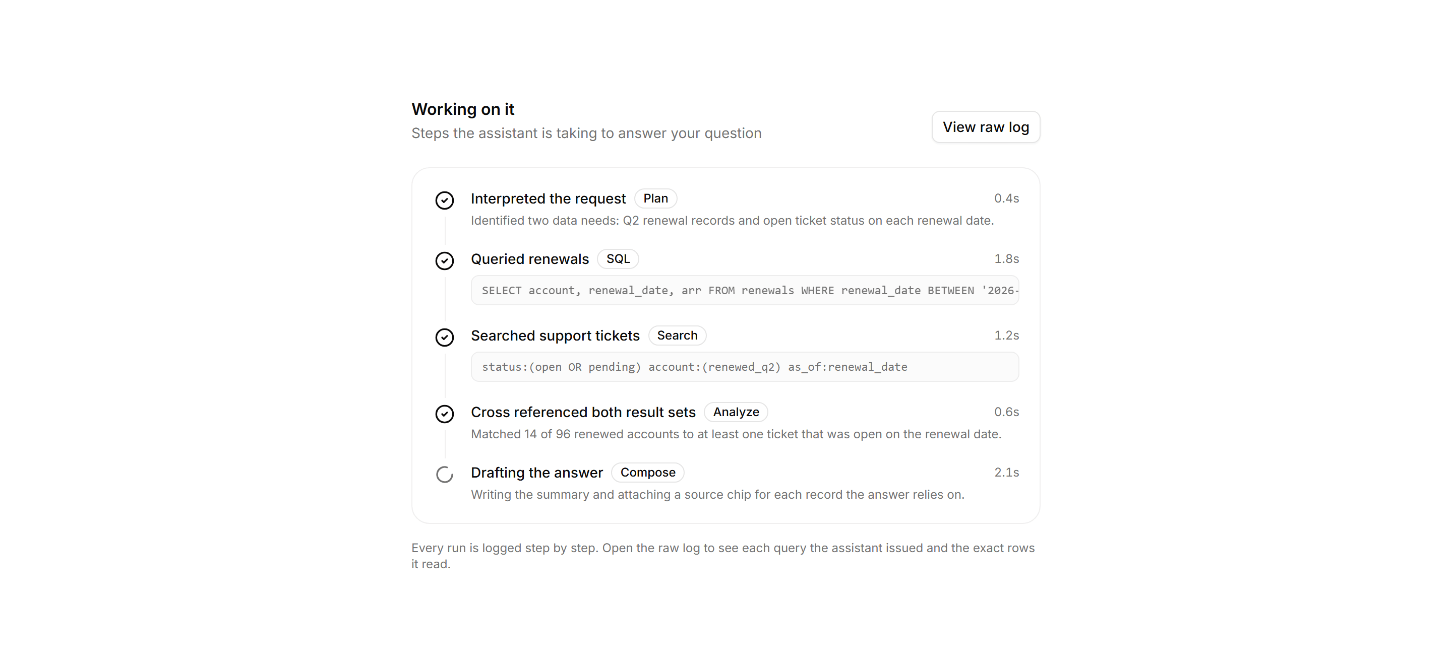 Application AI Assistant: Agent Run Trace