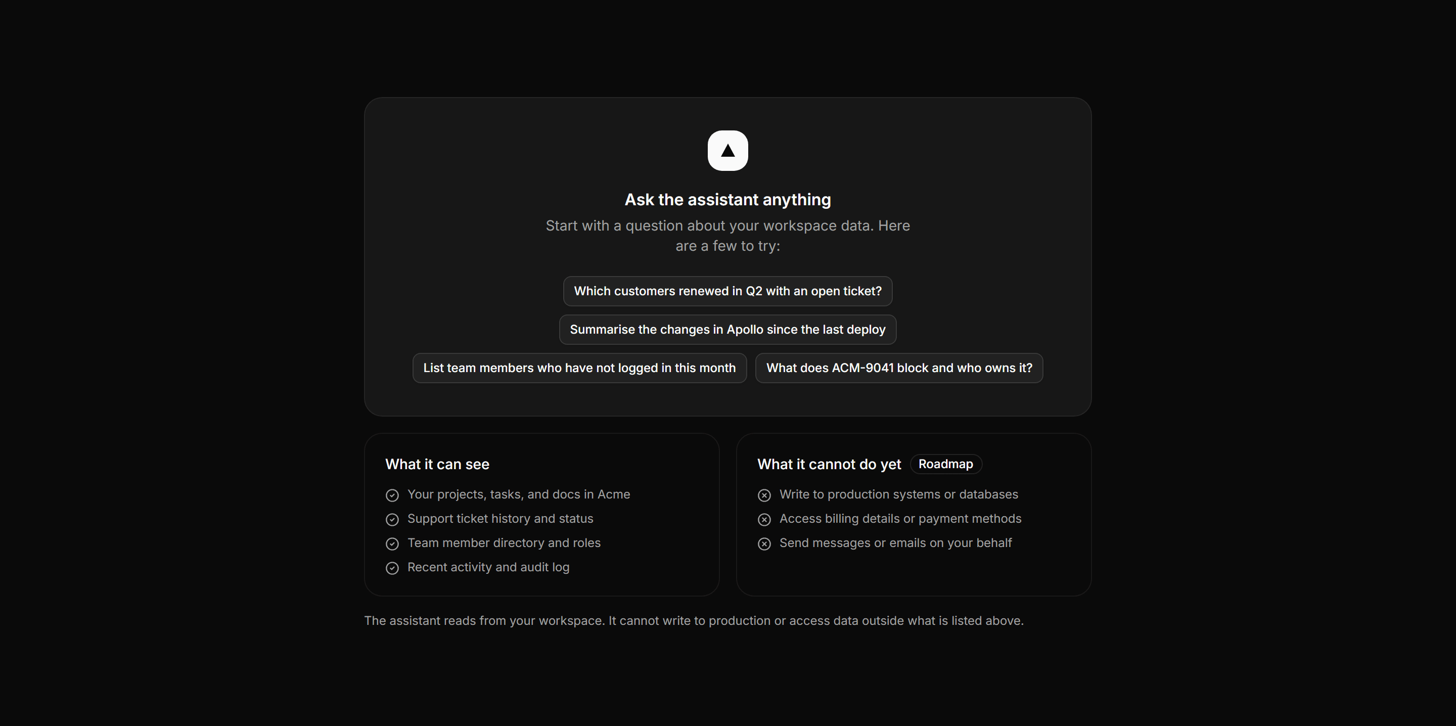 Application AI Assistant: Assistant Empty State