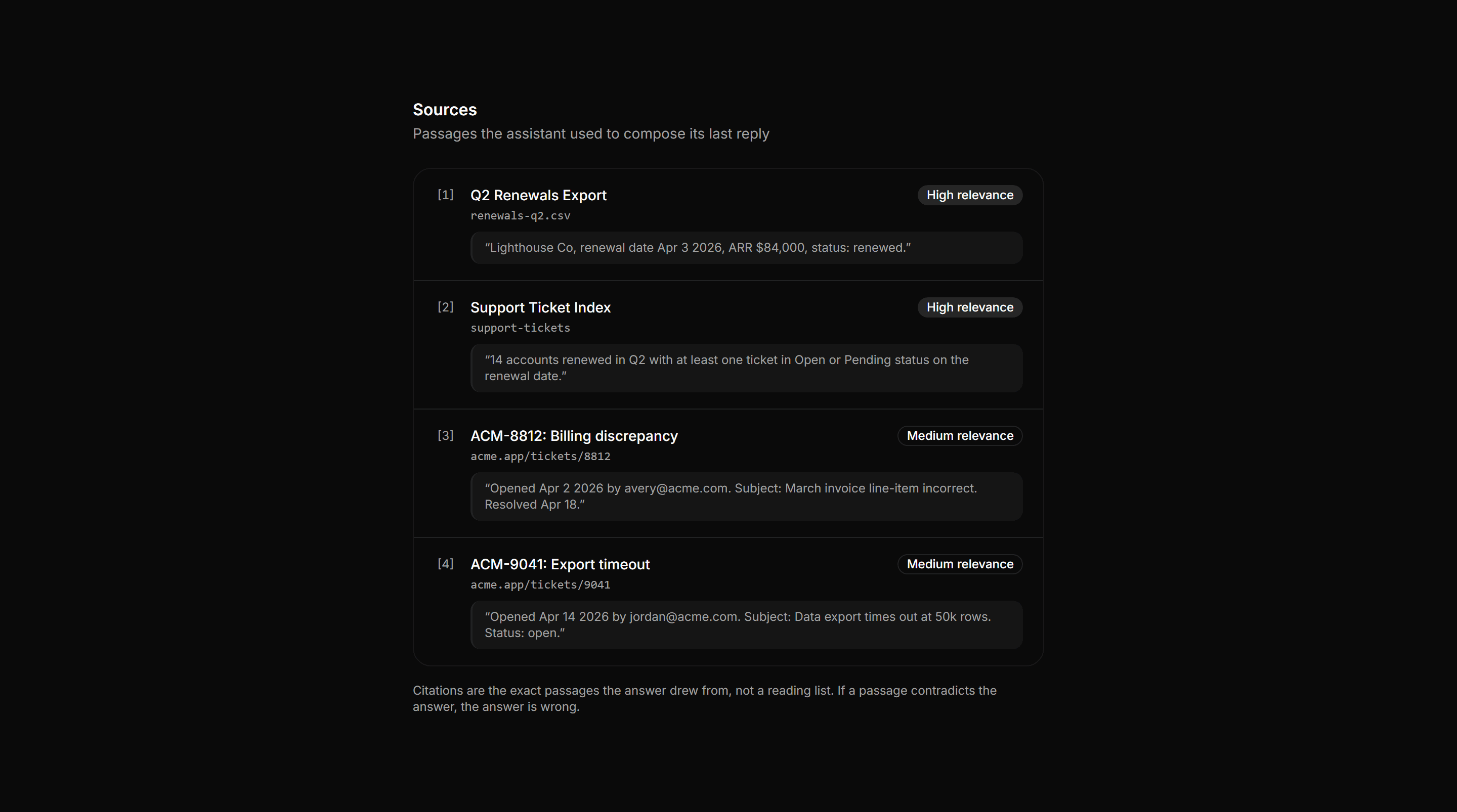 Application AI Assistant: Citations Panel