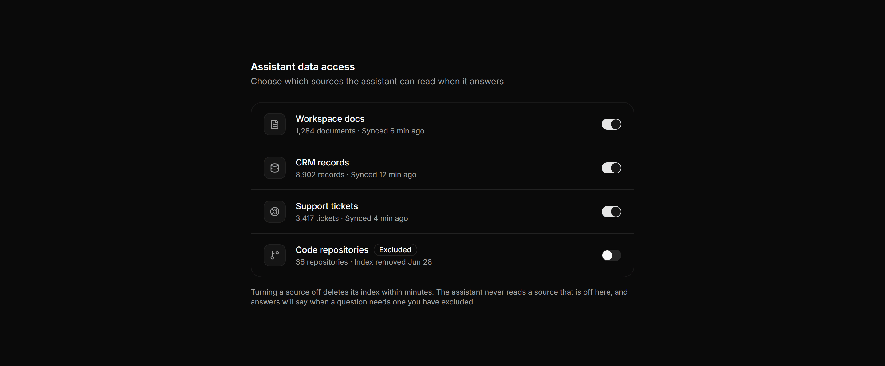 Application AI Assistant: Context Sources Panel