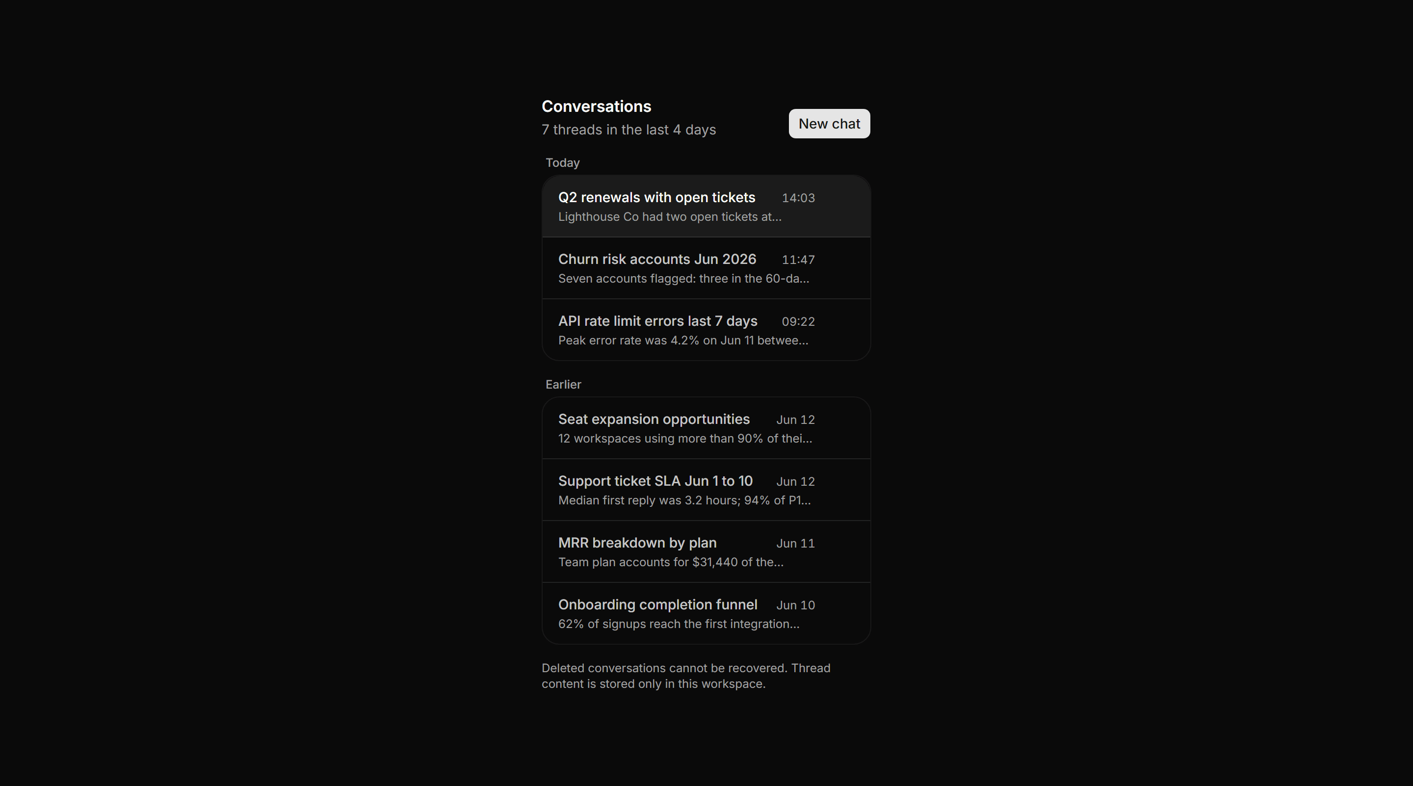 Application AI Assistant: Conversation History List
