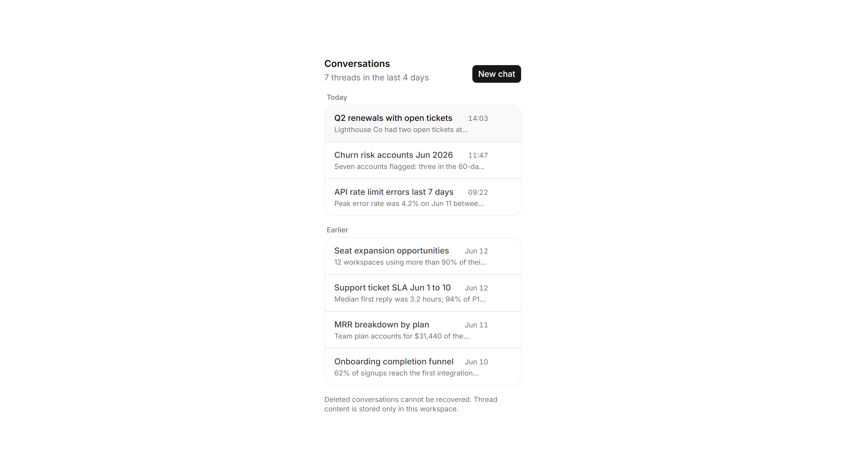 Application AI Assistant: Conversation History List