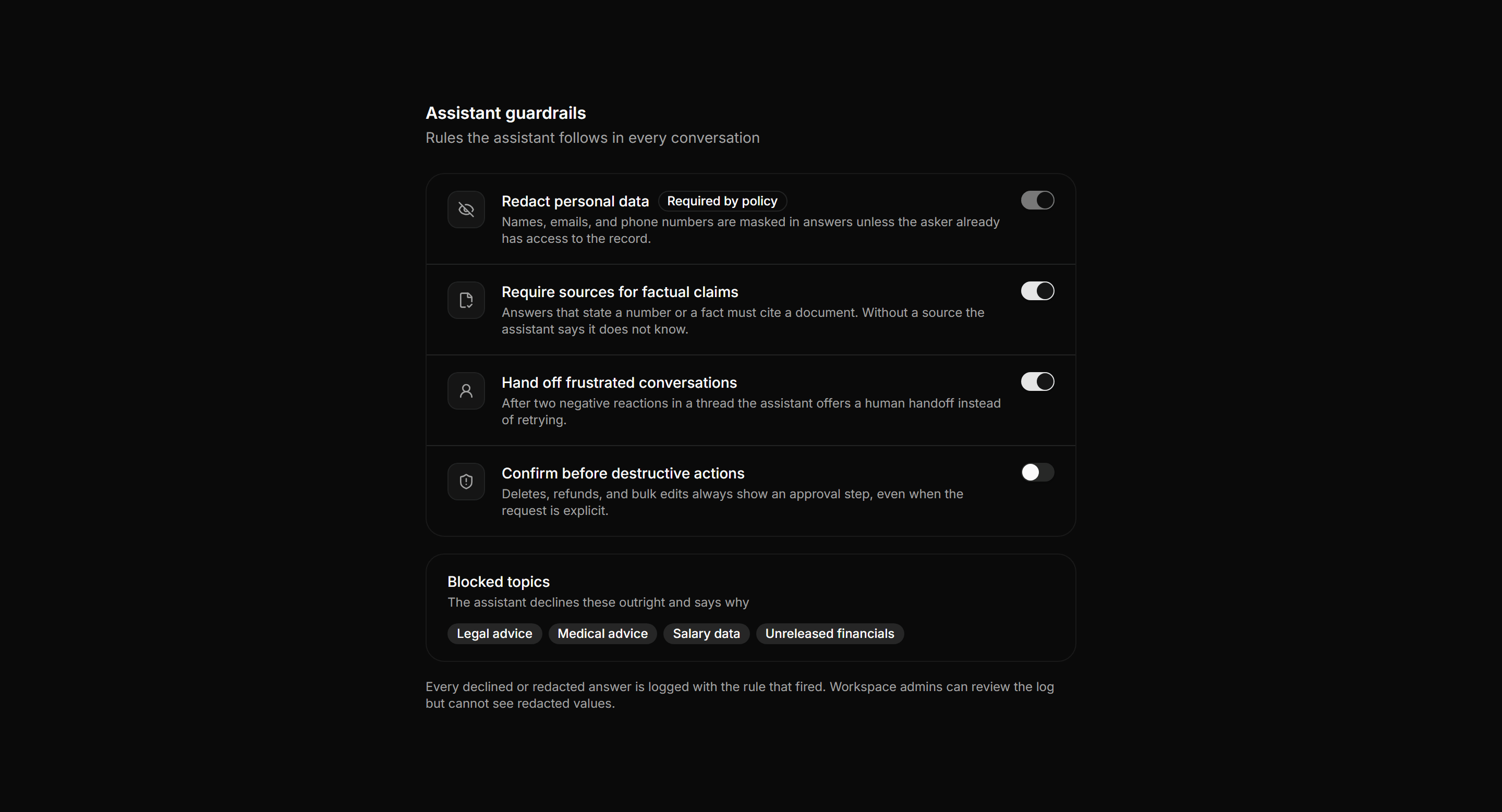 Application AI Assistant: Guardrails Panel