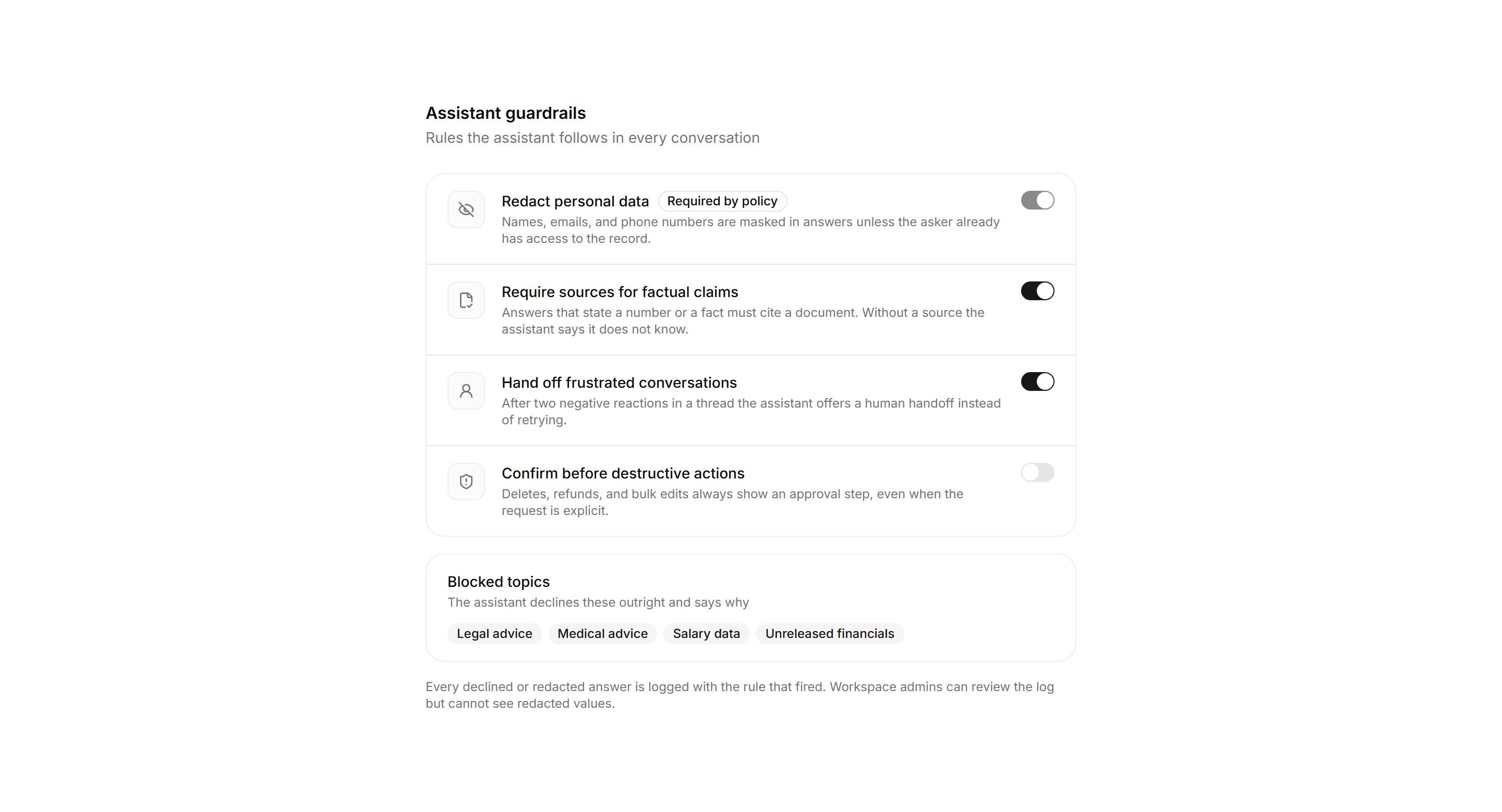 Application AI Assistant: Guardrails Panel