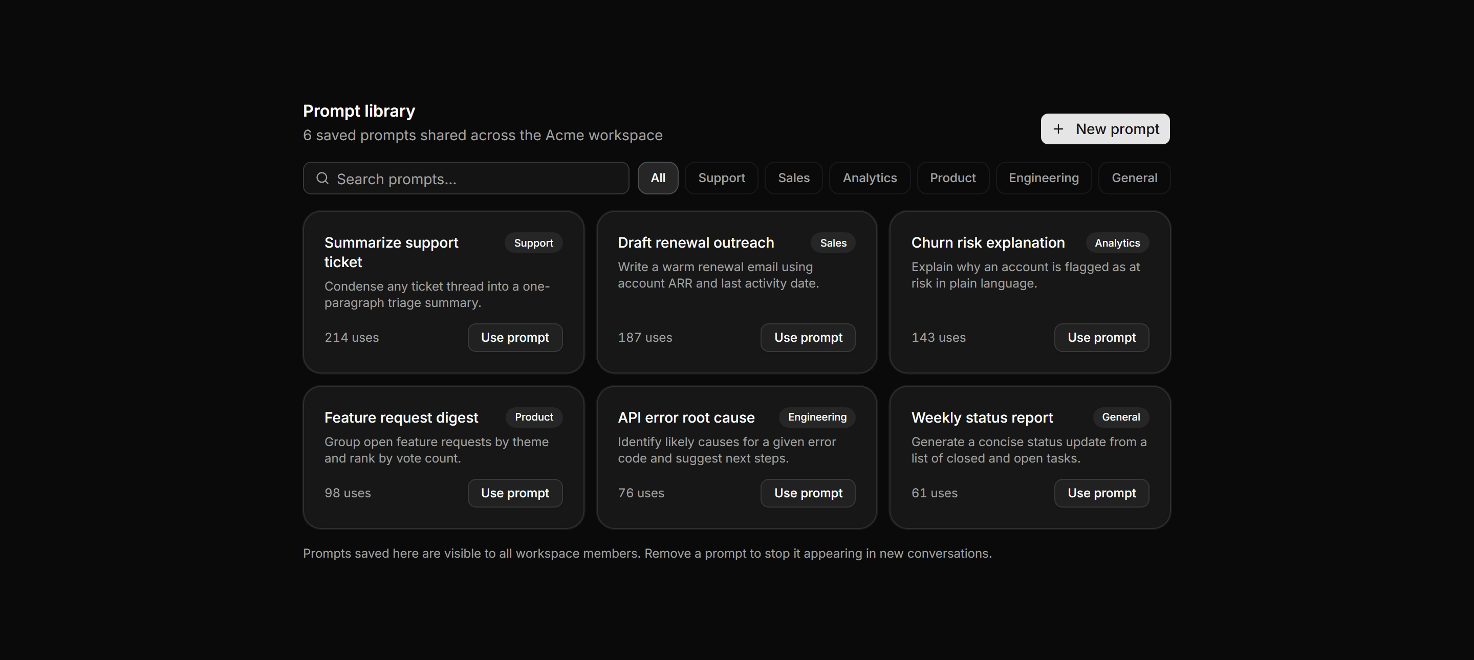 Application AI Assistant: Prompt Library Grid