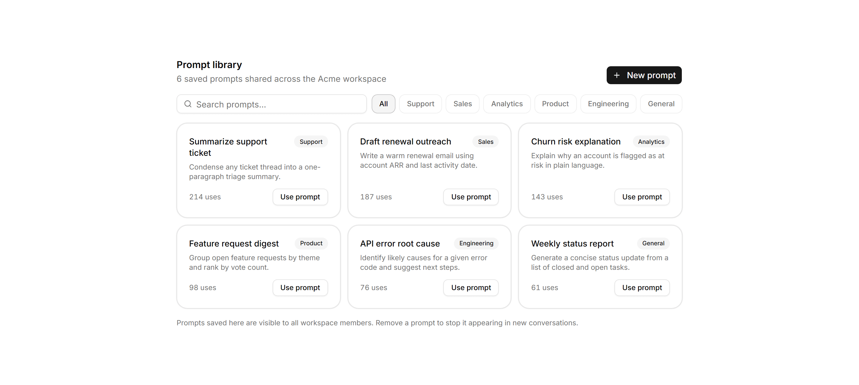 Application AI Assistant: Prompt Library Grid