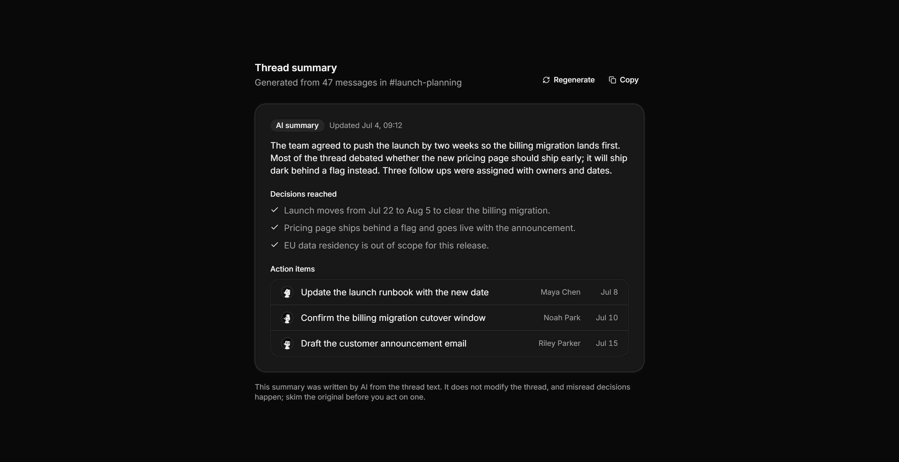 Application AI Assistant: Thread Summary Card