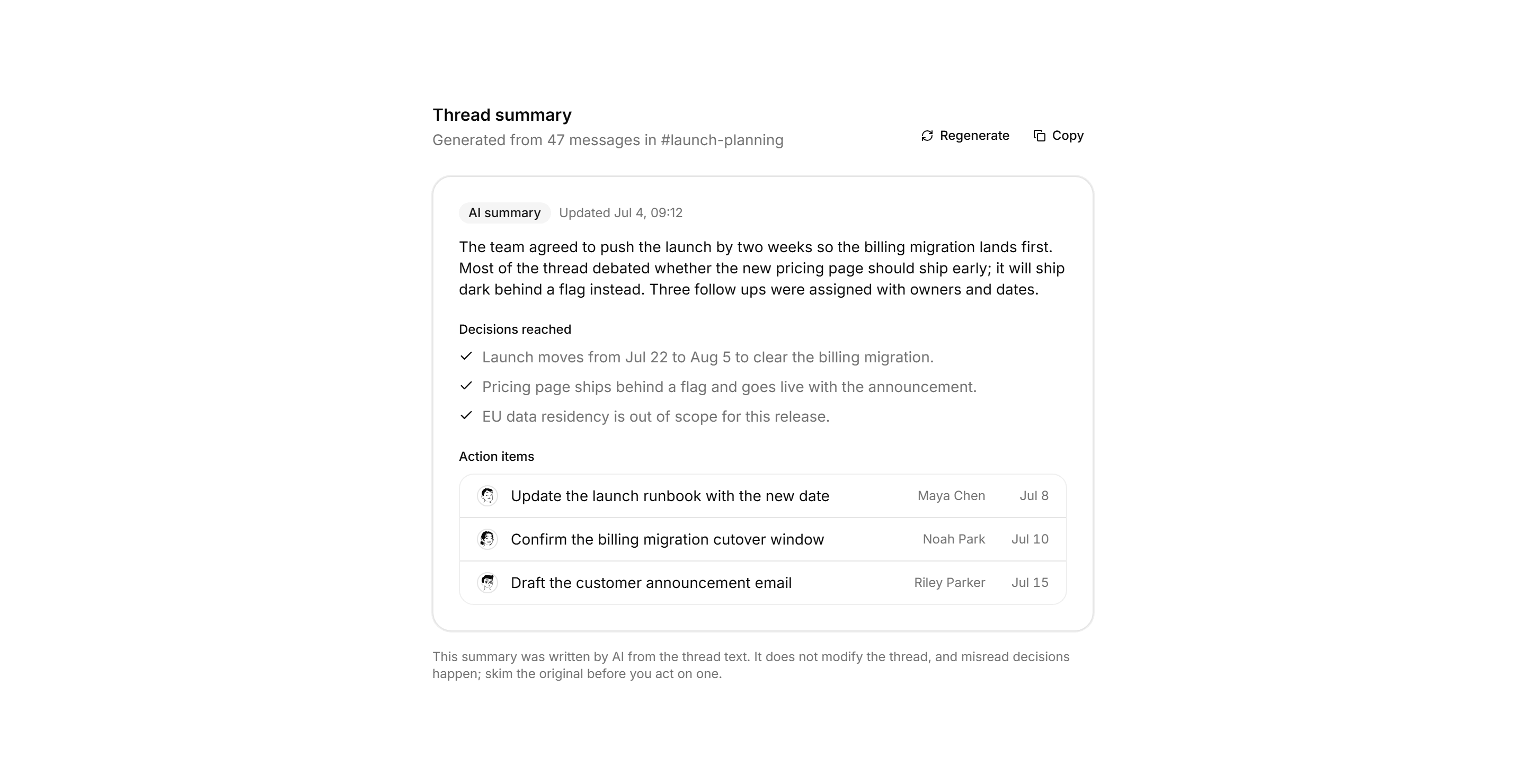 Application AI Assistant: Thread Summary Card