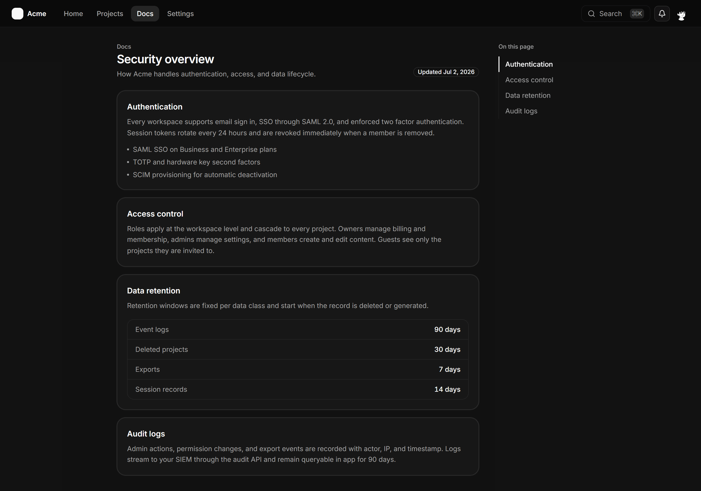 Application App Shell: Anchor Nav Shell