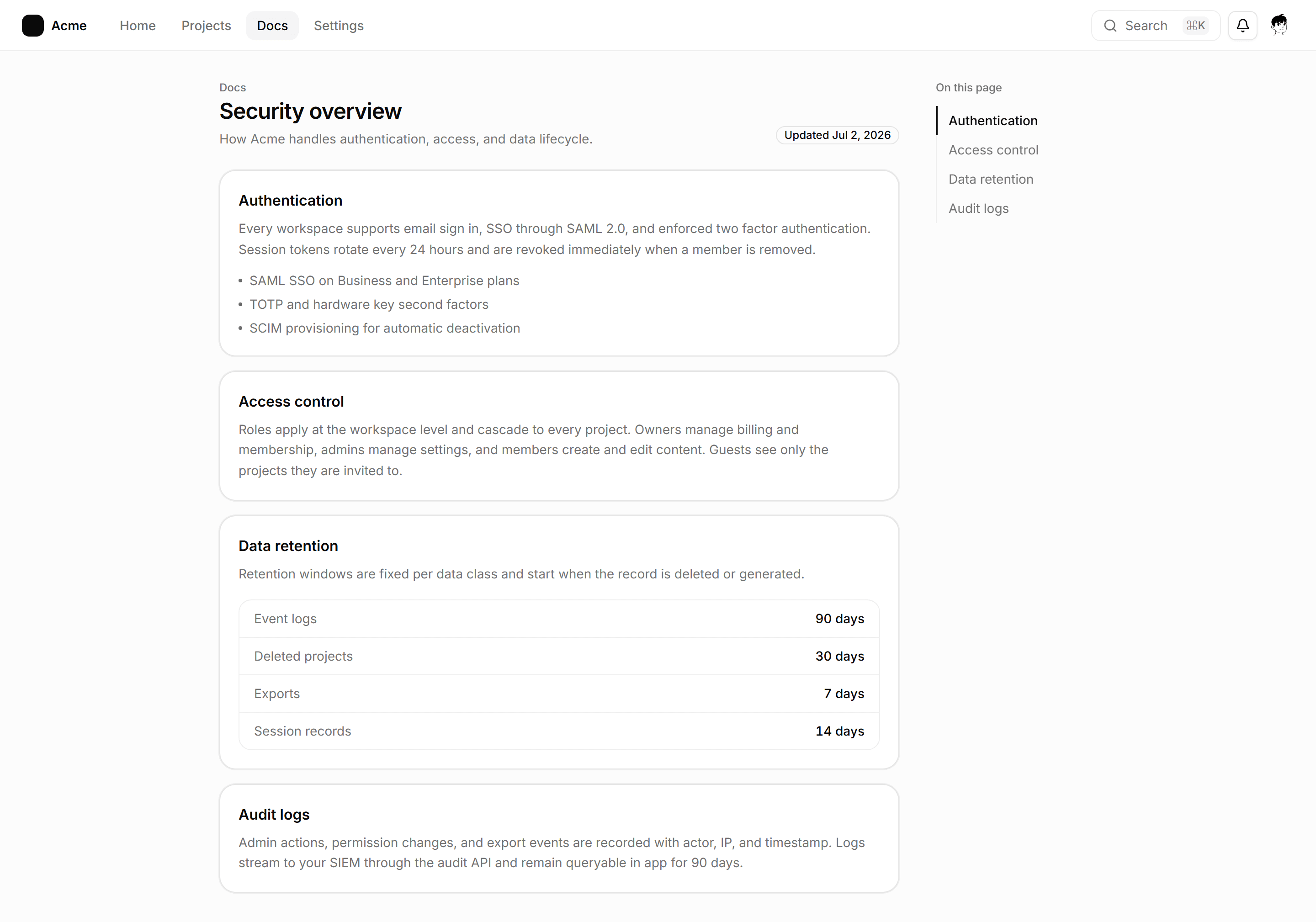 Application App Shell: Anchor Nav Shell