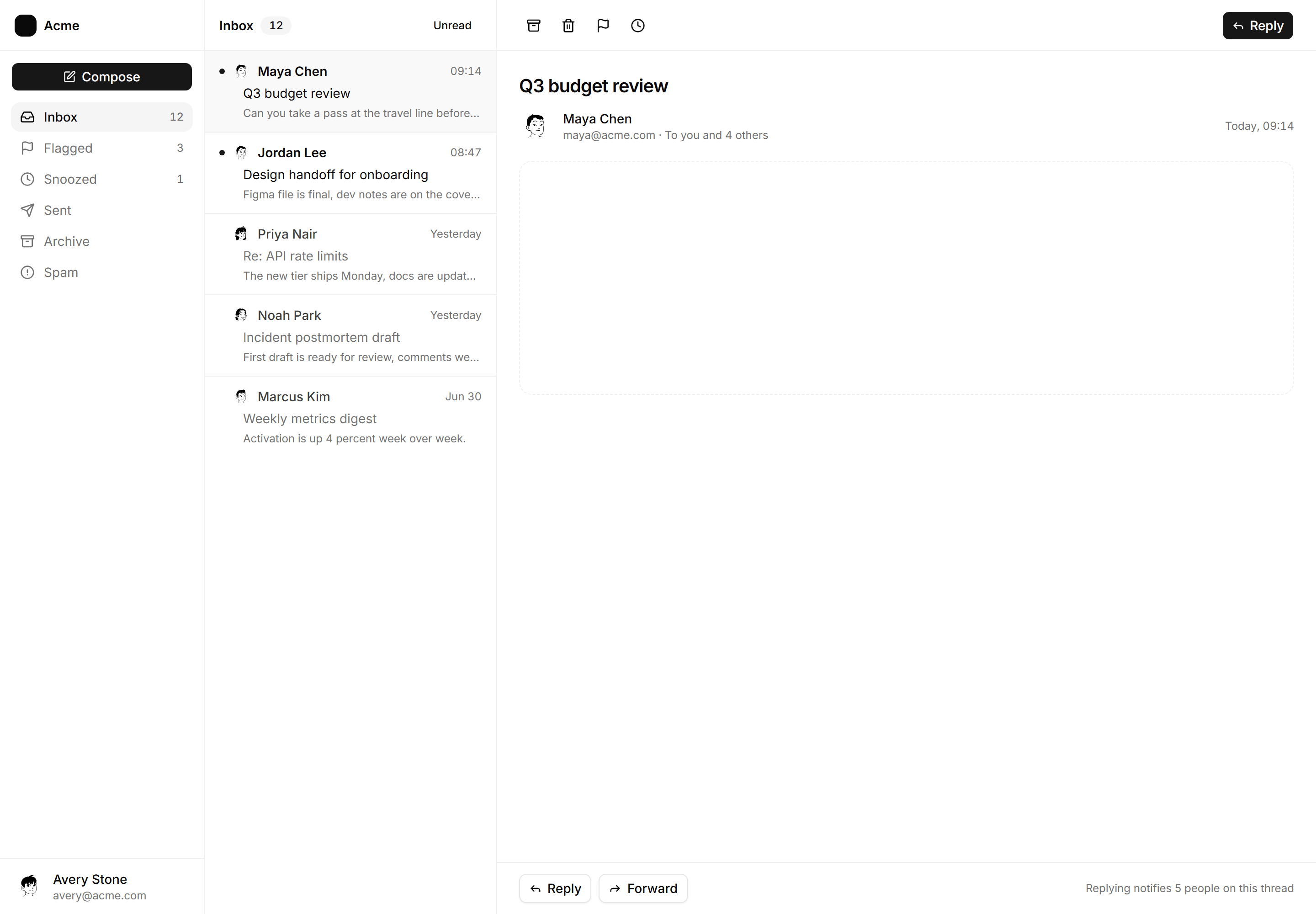 Application App Shell: Inbox Shell