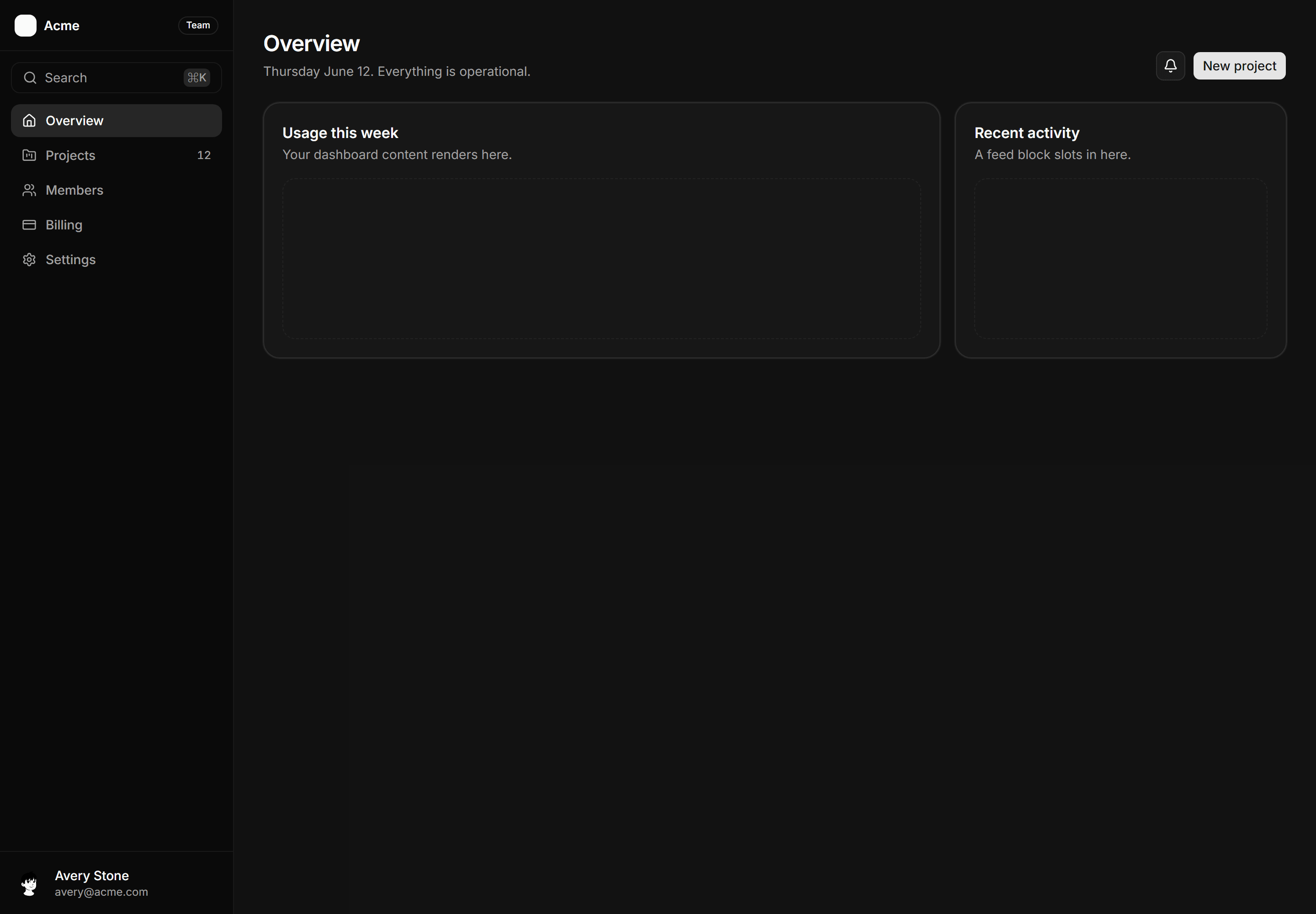 Application App Shell: Sidebar Shell