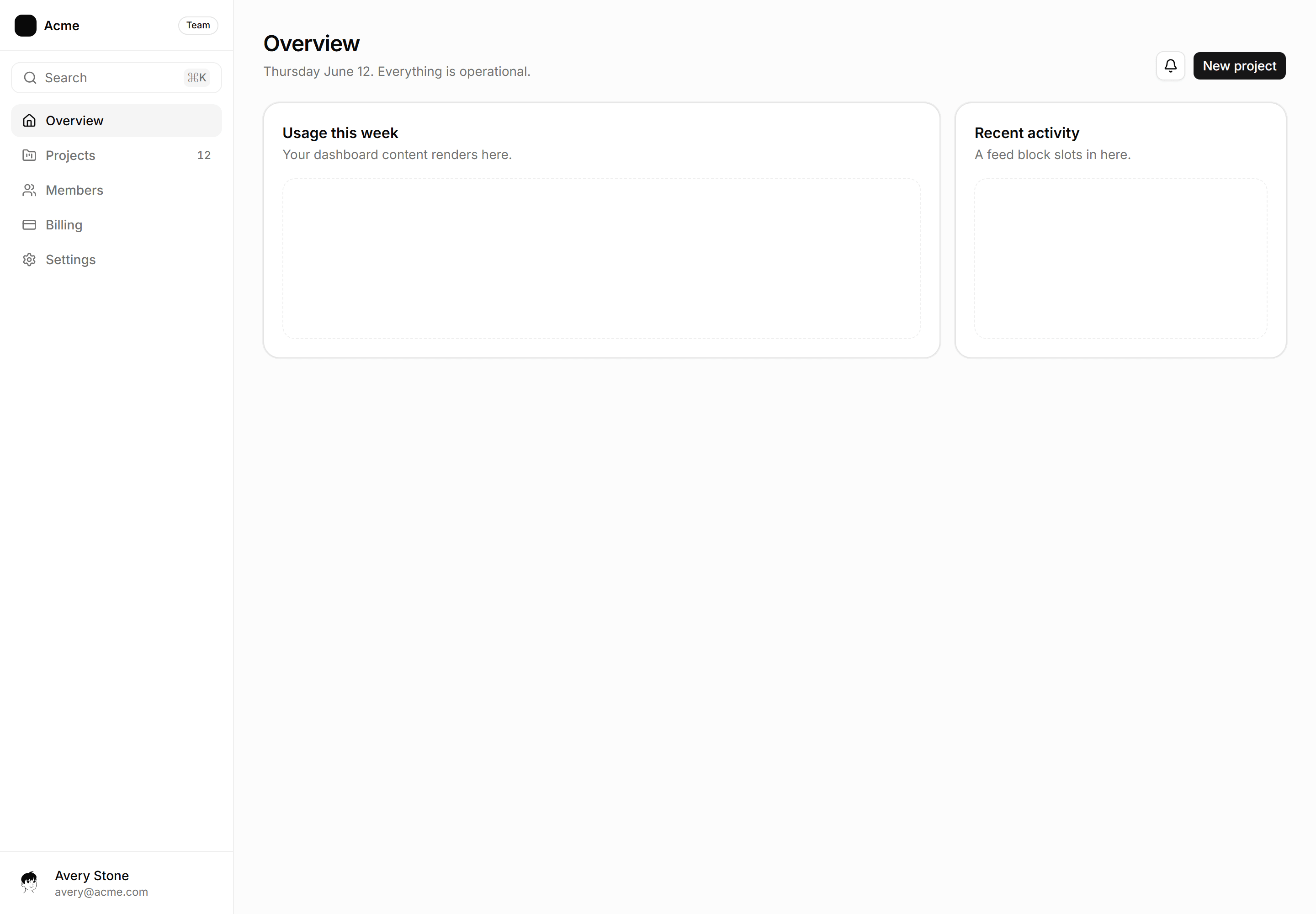 Application App Shell: Sidebar Shell