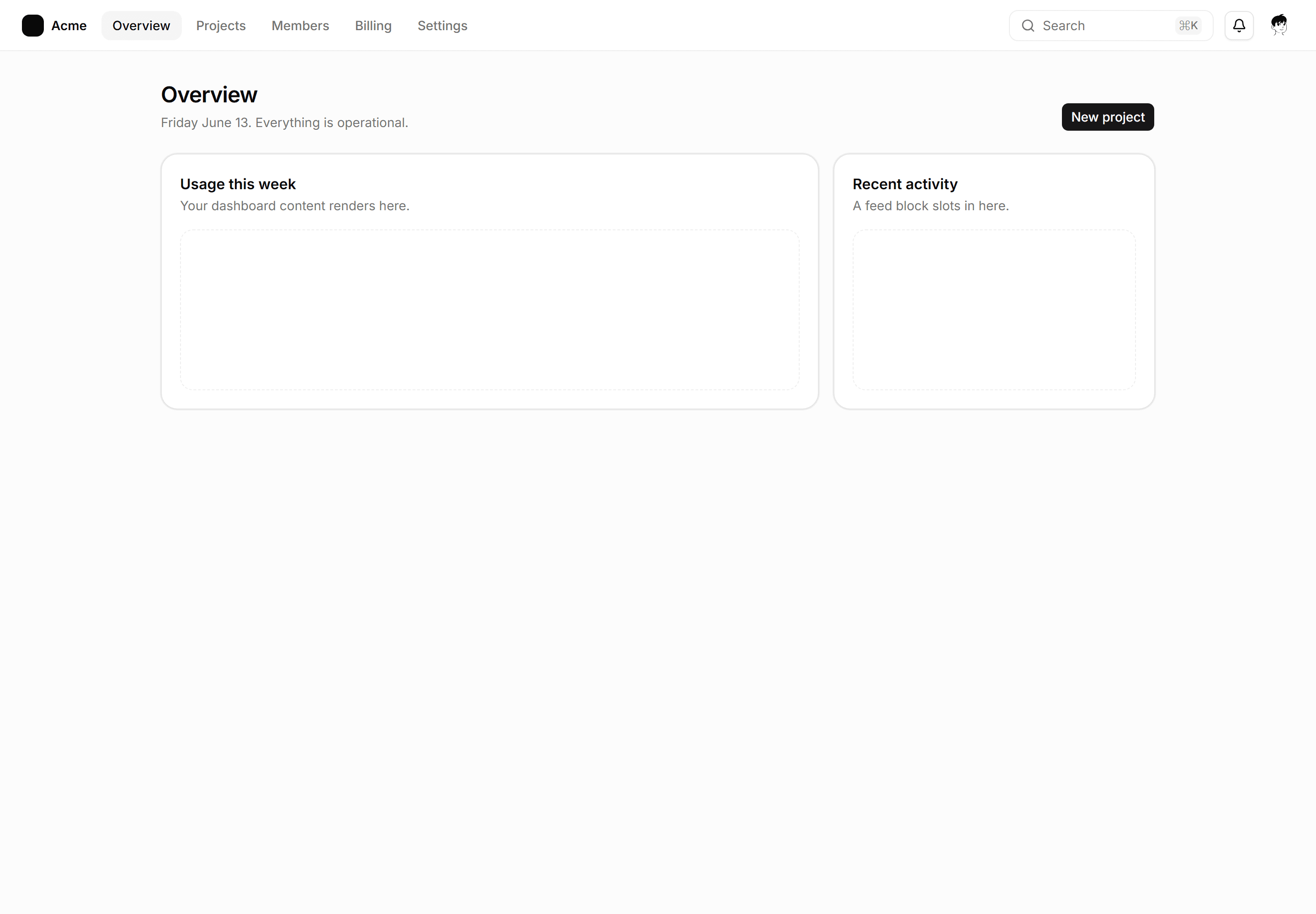 Application App Shell: Topbar Shell