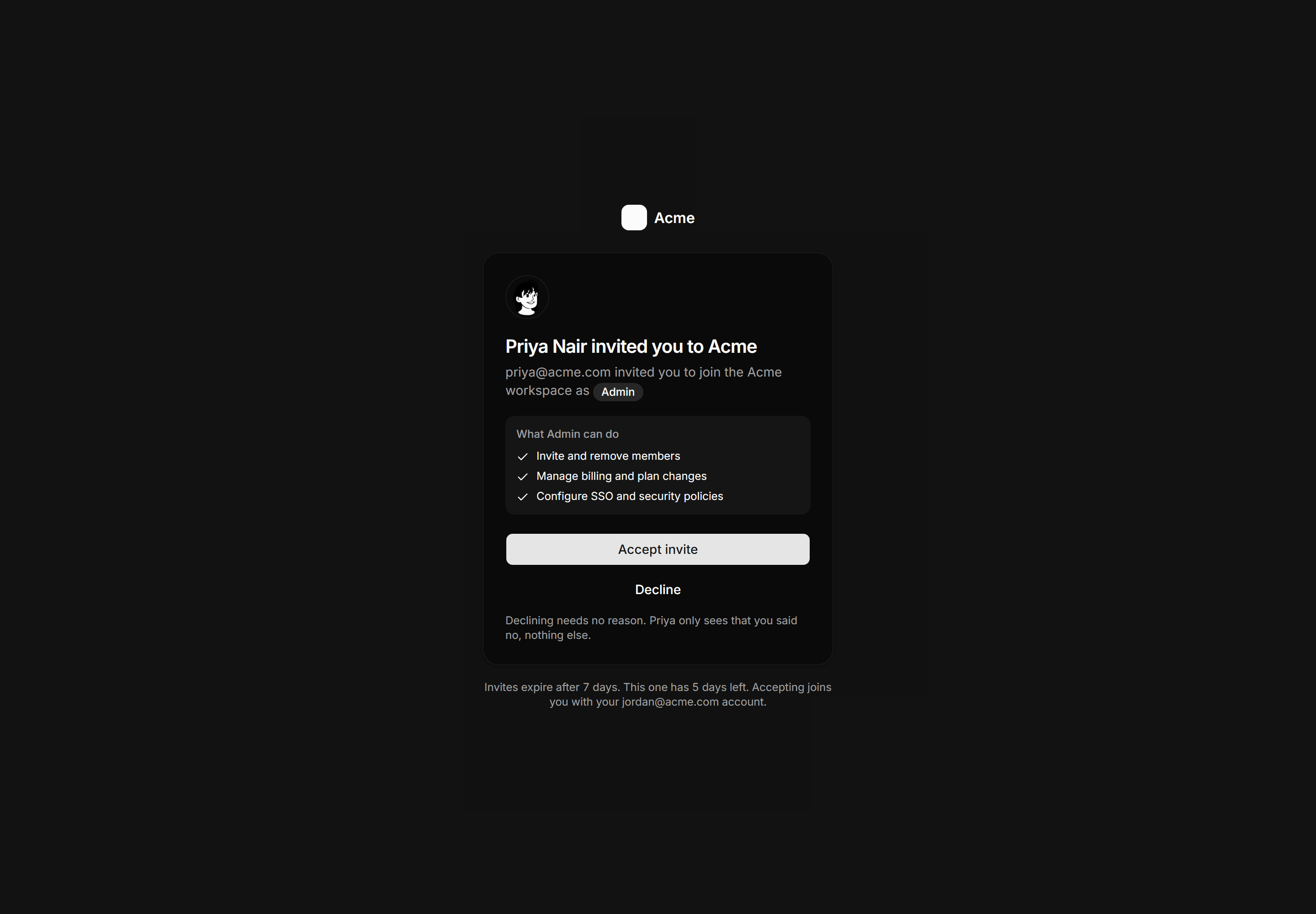Application Auth Page: Accept Invite Page